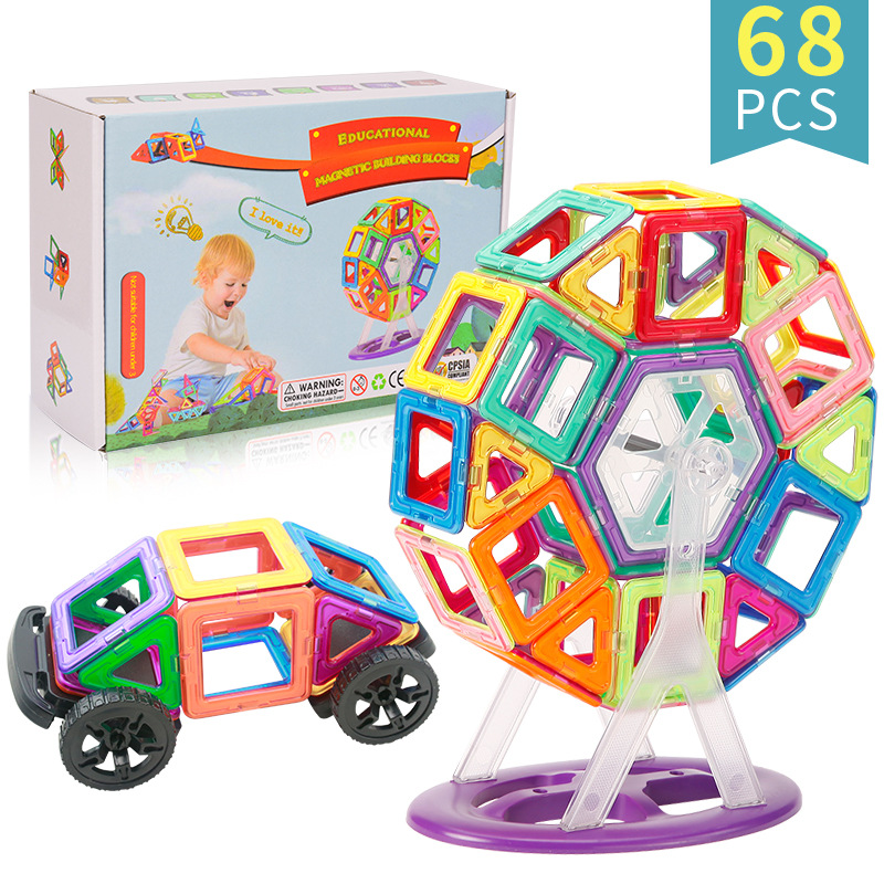 Bộ đồ chơi xếp hình nam châm sáng tạo 68 chi tiết MAGNETIC cho bé , Bộ Lắp ghép nam châm size lớn phát triển tư duy logic