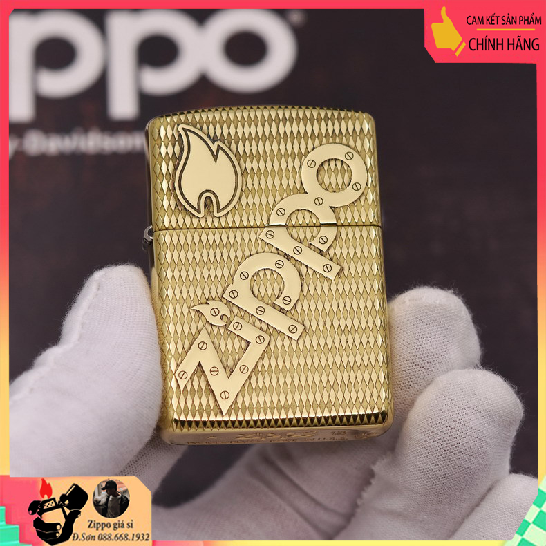 Hộp Quẹt Zippo đồng khối khắc chữ Zippo nổi bản amor - Zippo lighter with monolithic engraved Zippo amor