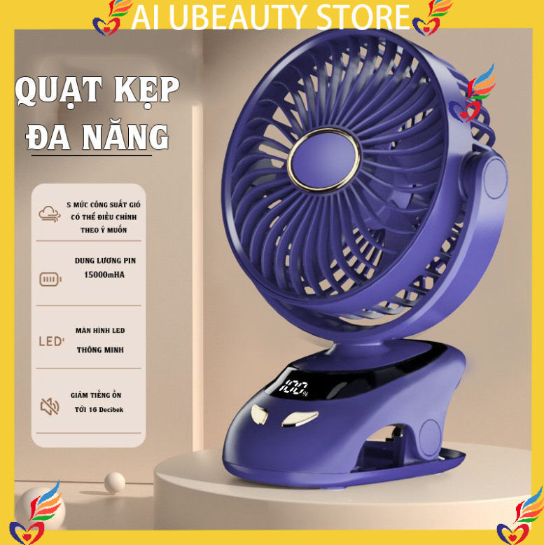 Quạt sạc mini để bàn quạt mini tích hợp đèn ngủ cao cấp | quạt kẹp bàn tích điện pin 15000 mah