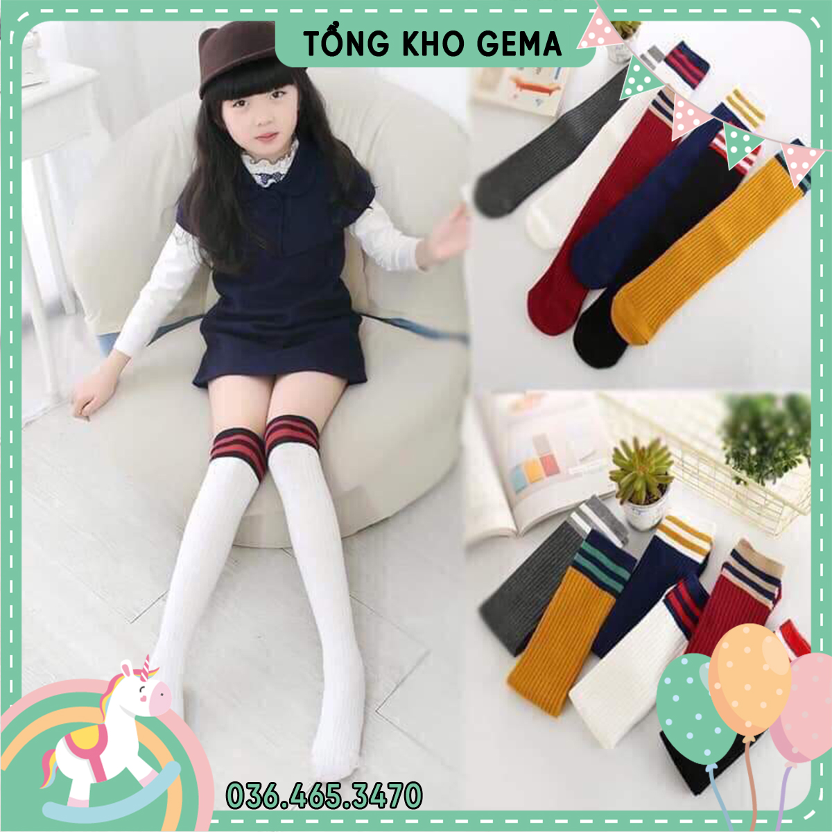 Combo 5 đôi tất vớ đùi cho bé gái, tất bé dài ngang đùi, tất bé gái từ 4-9 tuổi - loại 1 chất đẹp