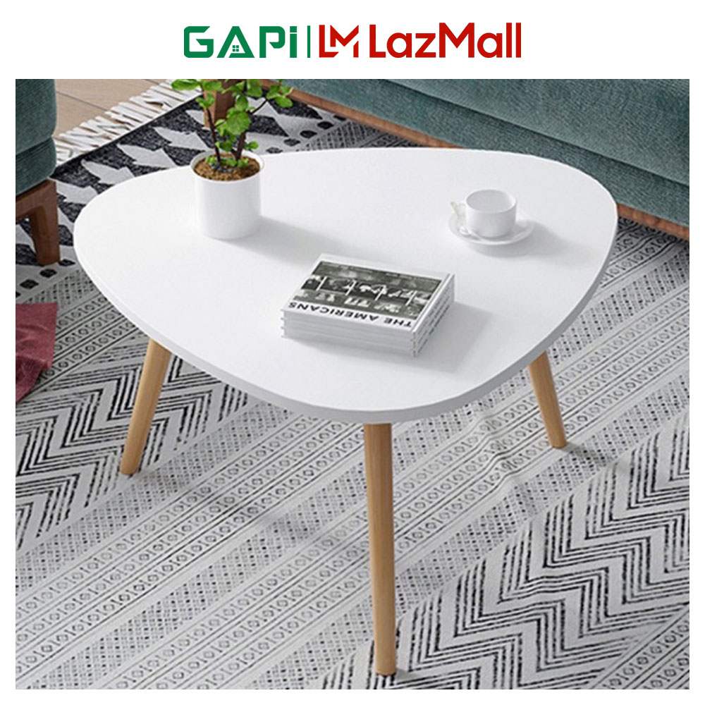 Bàn trà, bàn ngồi bệt GAPI mặt tam giác chống nước, chân gỗ tự nhiên decor phòng phong cách hiện đại - BO50M