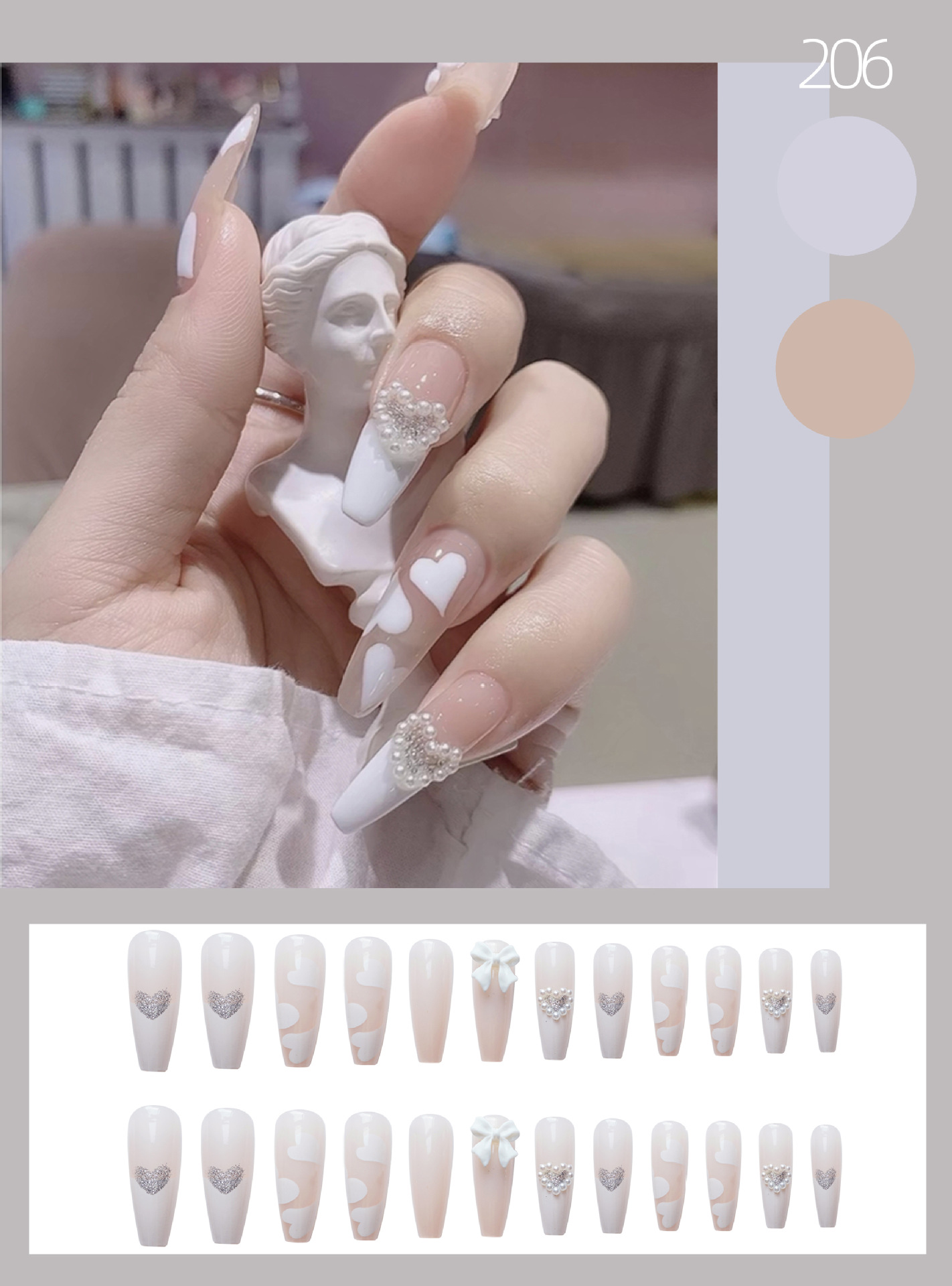 Bộ 24 móng tay giả Nail Nina cánh  hồng mã 204【Tặng kèm dụng cụ lắp】