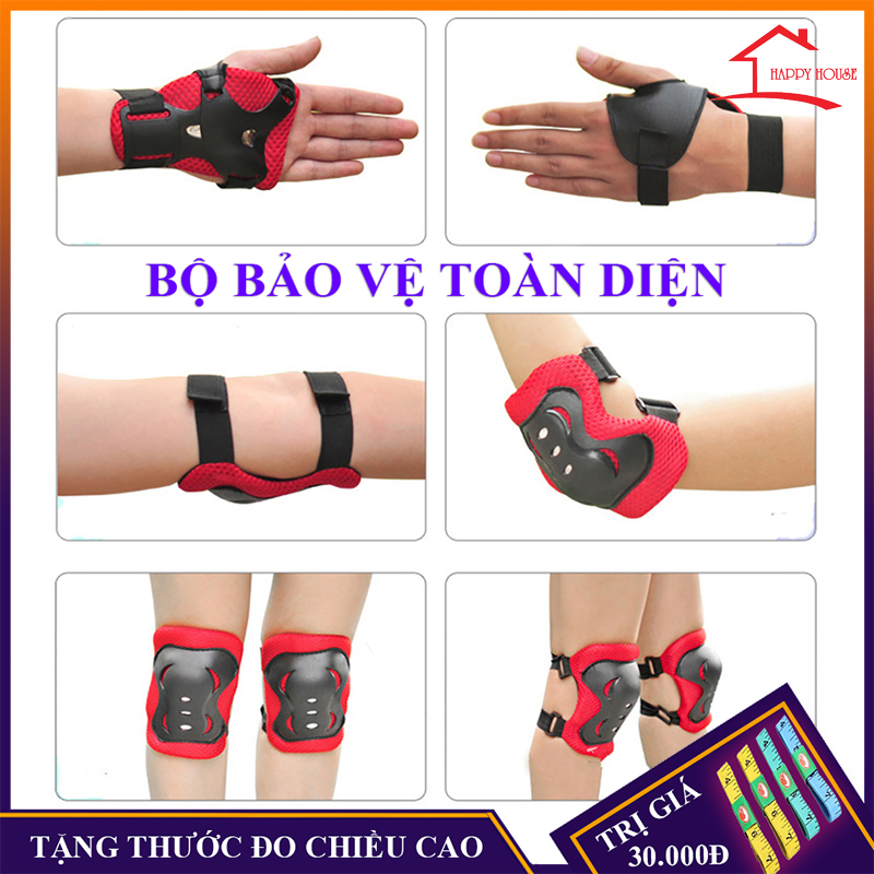 Bộ bảo hộ bảo vệ chân tay cho bé chơi patin, Gồm 6 món bảo vệ đầu gối, cổ tay, khuỷu tay