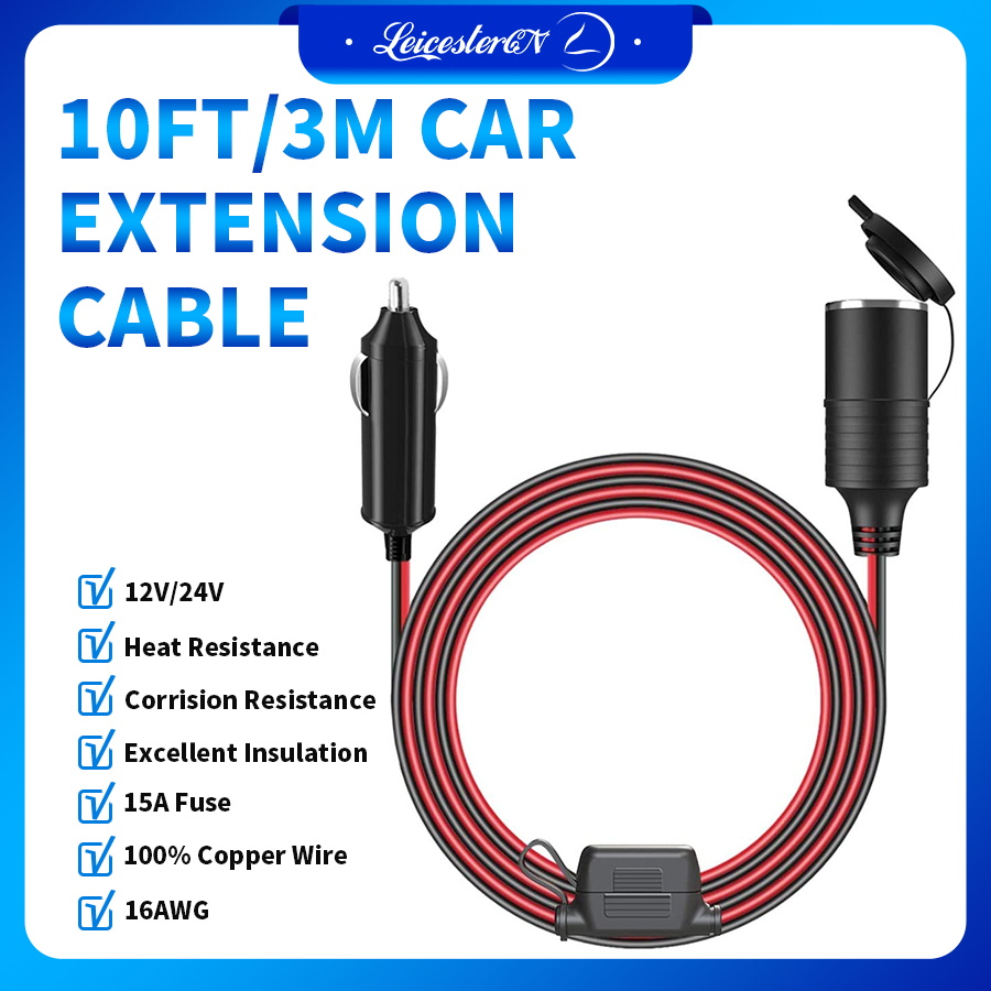 Dây Nối Dài Bật Lửa Xe Hơi LST 12/24V 10Ft, Ổ Cắm Nắp Đậy Chống Nước Chống Bụi Chì Nối Dài Cho Xe Hơi Hạng Nặng Với Hộp Cầu Chì 15Amp Bên Ngoài