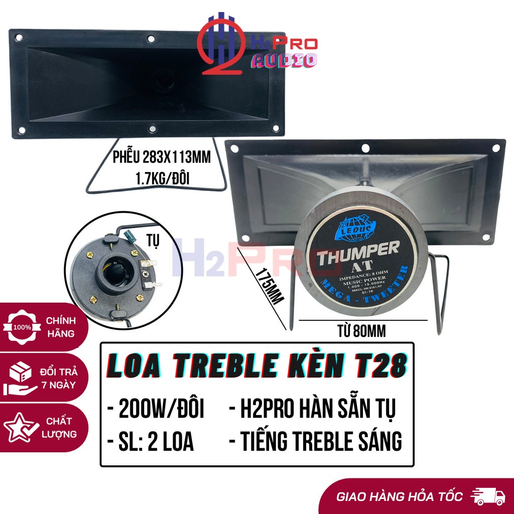 Đôi loa treble kèn, loa tép rời thumper at28 200w chính hãng , tiếng treble sáng, nghe hay, h2pro hàn sẵn tụ-h2pro tech