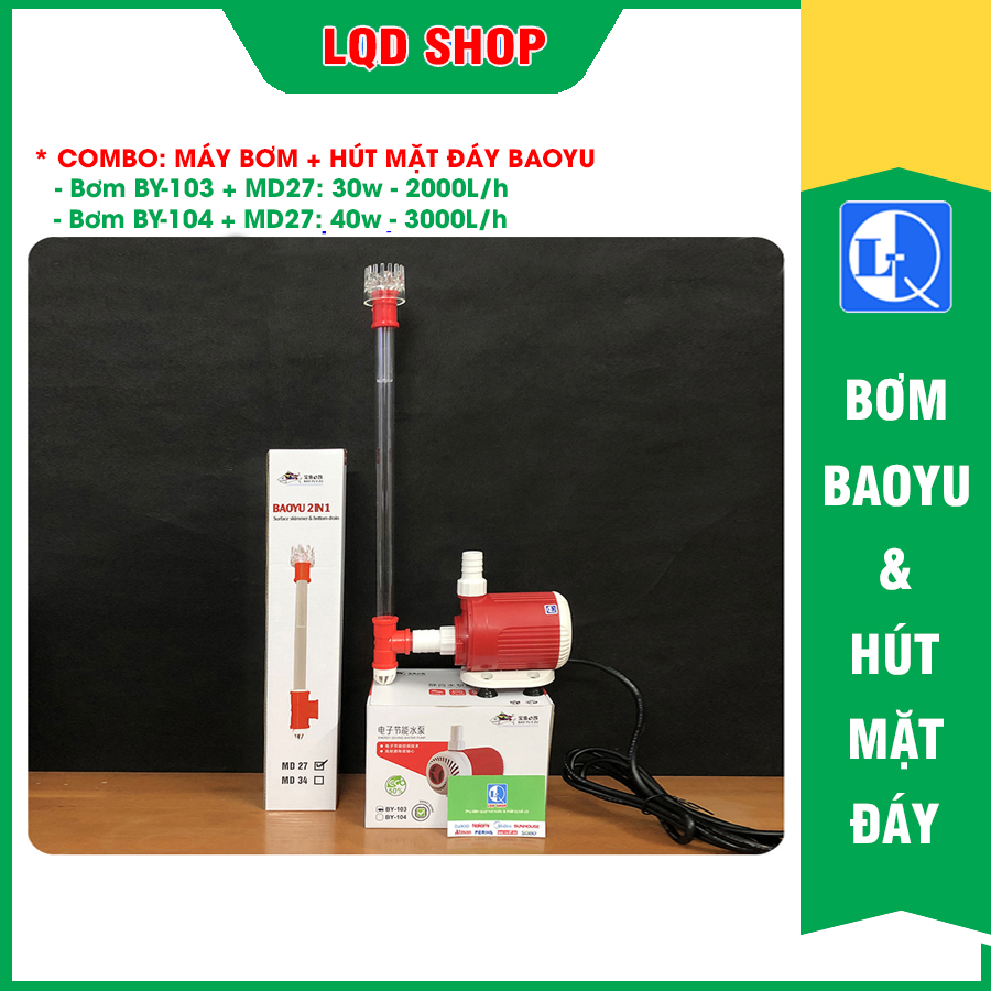 Combo máy bơm by 103, by 104 & bộ hút mặt hút đáy baoyu md27