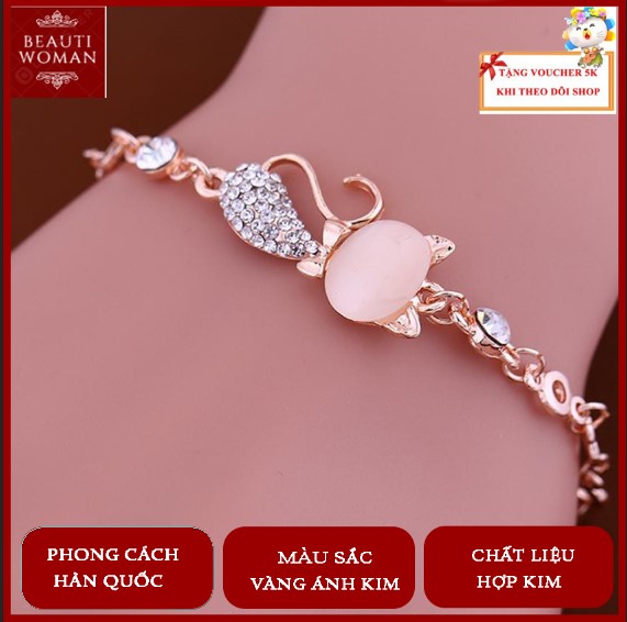 [BW] Vòng tay nữ hình con mèo, vòng hồ ly, vòng tay đính đá mắt mèo, vòng tay phong thủy, vòng tay nữ Hàn Quốc, Lắc tay Vòng tay nữ mạ vàng– BEAUTI WOMAN