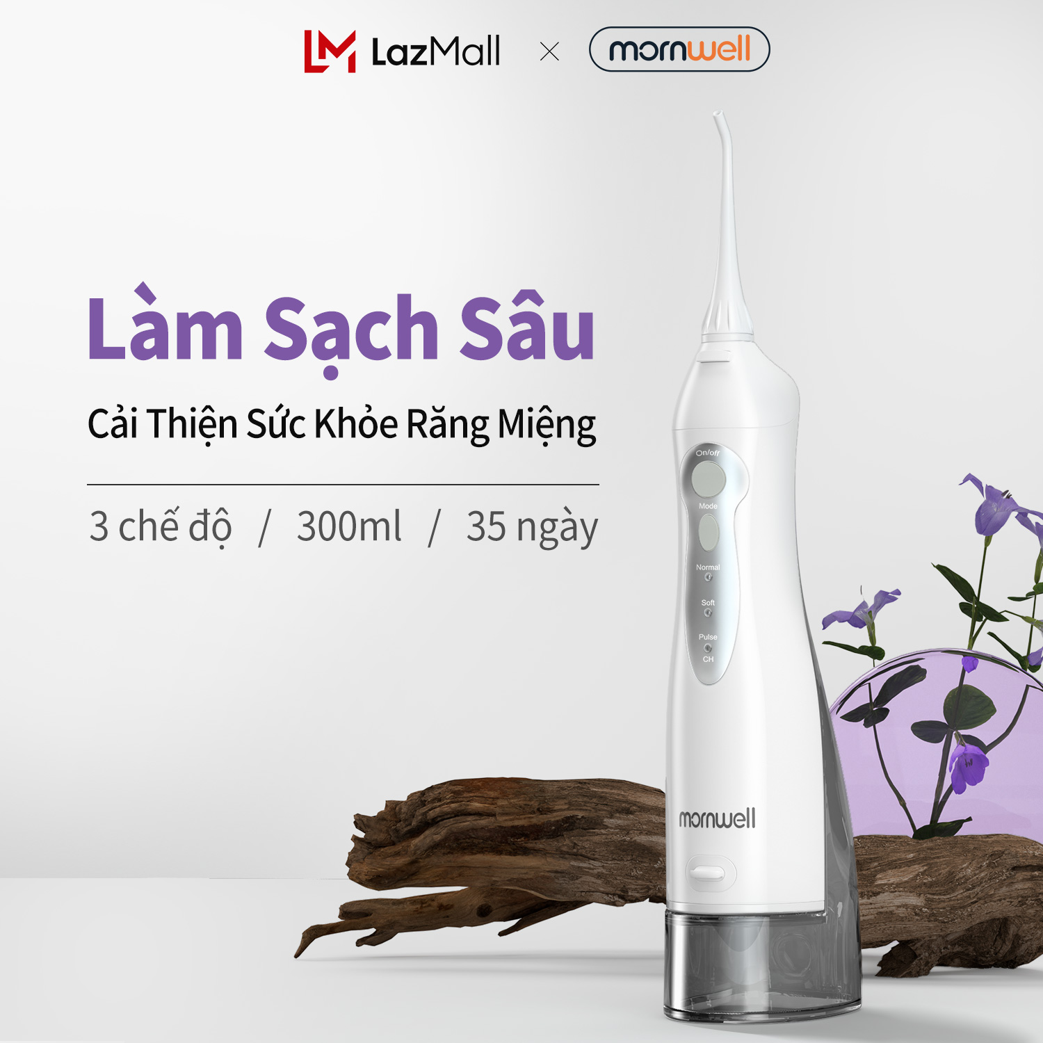 Máy tăm nước Mornwell D52 chính hãng 3 chế độ Dung tích 300ml Chống nước IPX7,hù hợp răng niềng