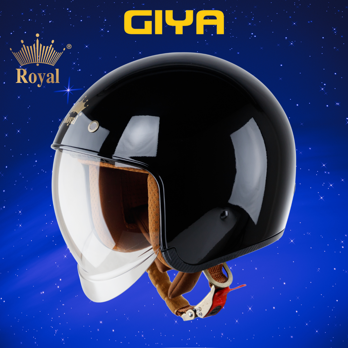 Mũ bảo hiểm có kính âm 3/4 Royal M139 màu đen bóng - nón bảo hiểm 3/4 dành cho nam và nữ,  tháo rời được lót và kính dễ dàng - Giya Helmet