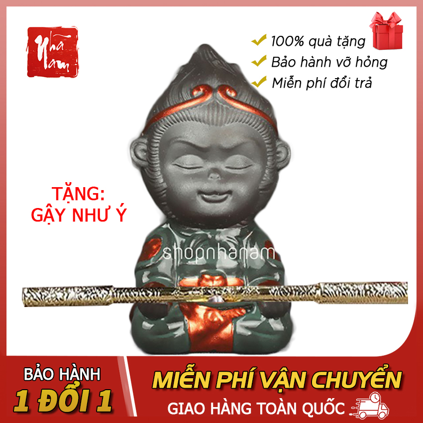 [Không kèmgậy thép] Tượng Tôn ngộ không gốm sứ Tề thiên đại thánh trang trí bể cá ô tô, phụ kiện bàn trà. Cam kết hàng uy tín giá tốt.