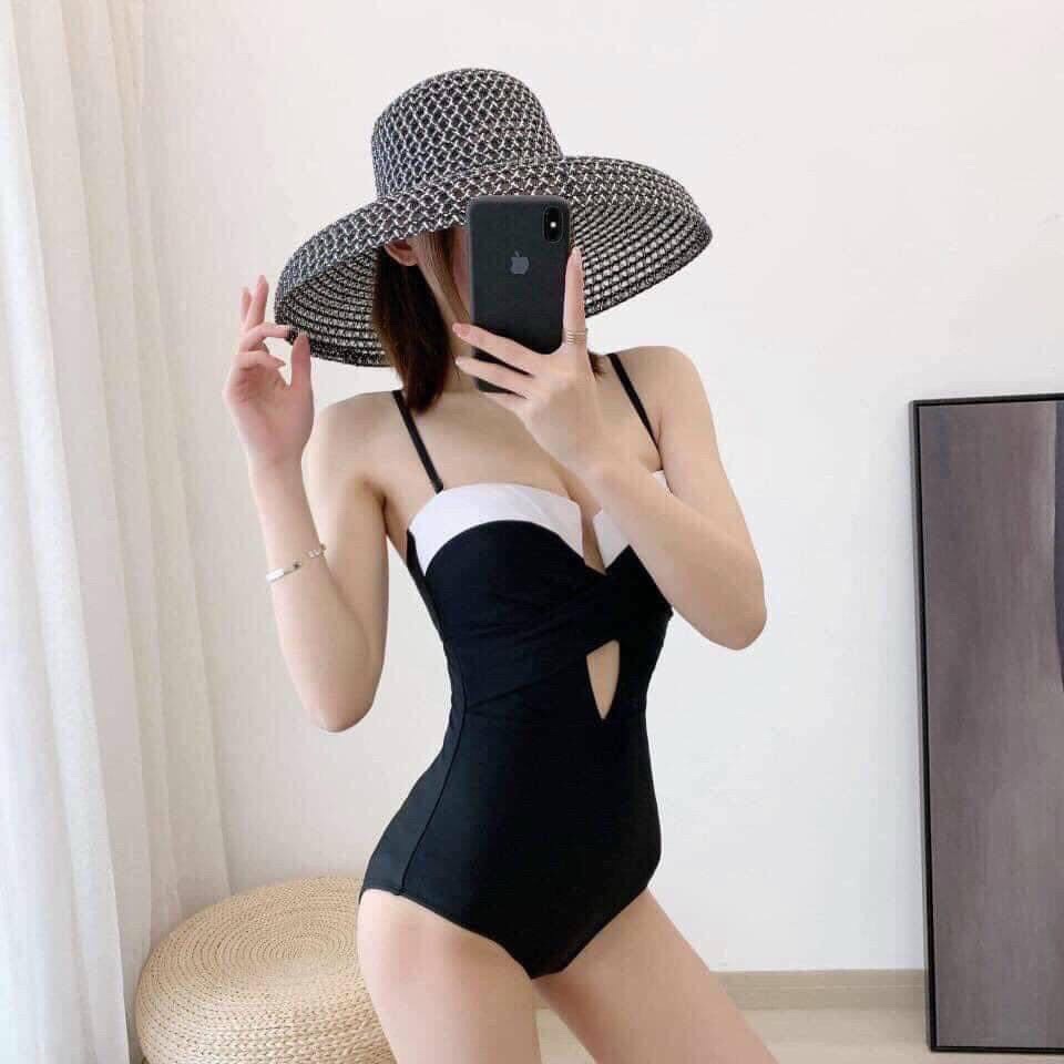 Bikini 1 Mảnh Liền Thân Gọng Đen Viền Trắng