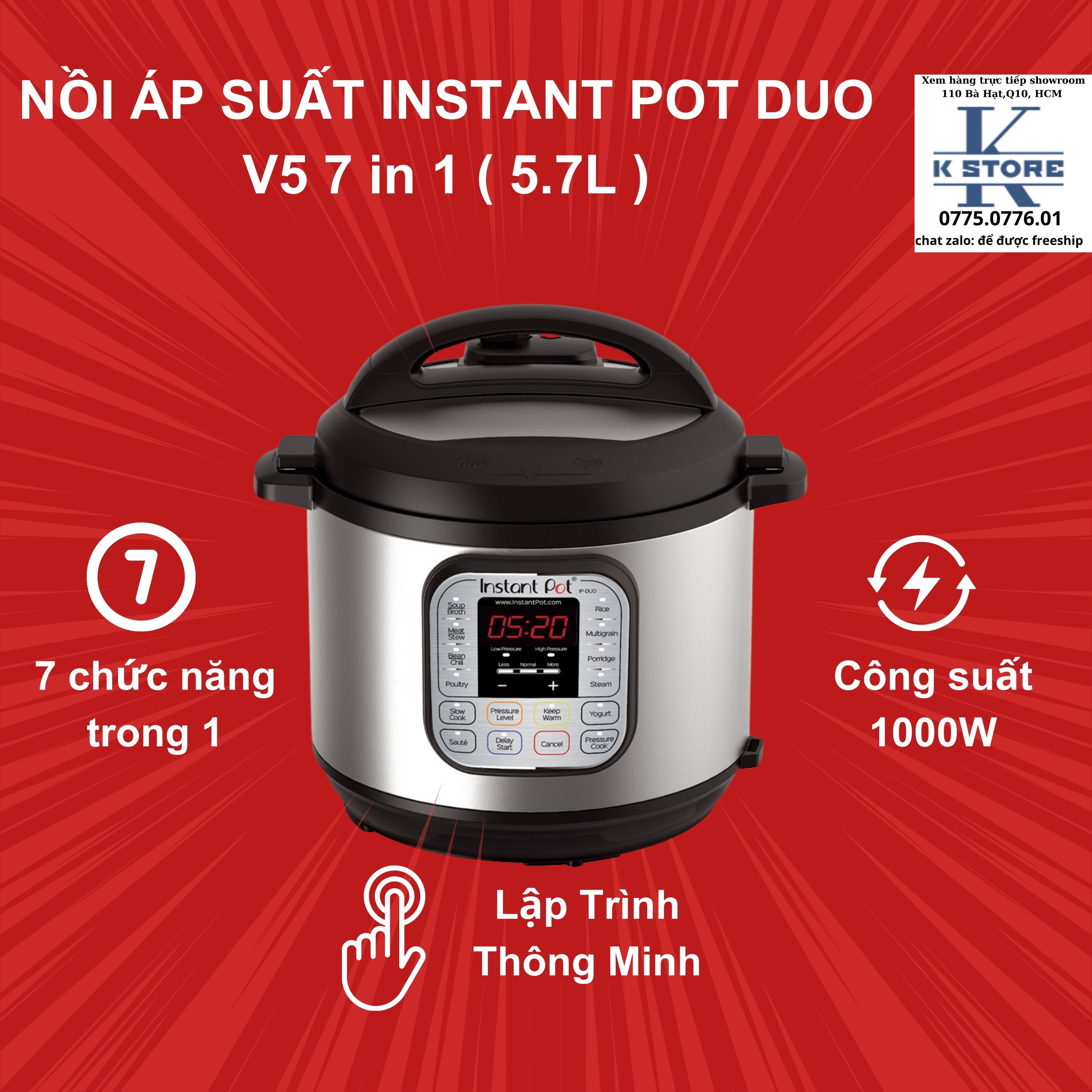 Nồi áp suất instant pot v5 7 in 1, nồi áp suất đa năng tiện lợi - hàng chính hãng
