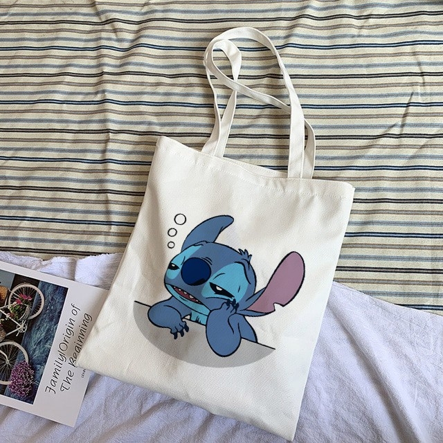 Túi vải in họa tiết stich đáng yêu kích thước 35 × 31 , chất vải canvan dày , đựng sách vở tài liệu siêu đẹp 45