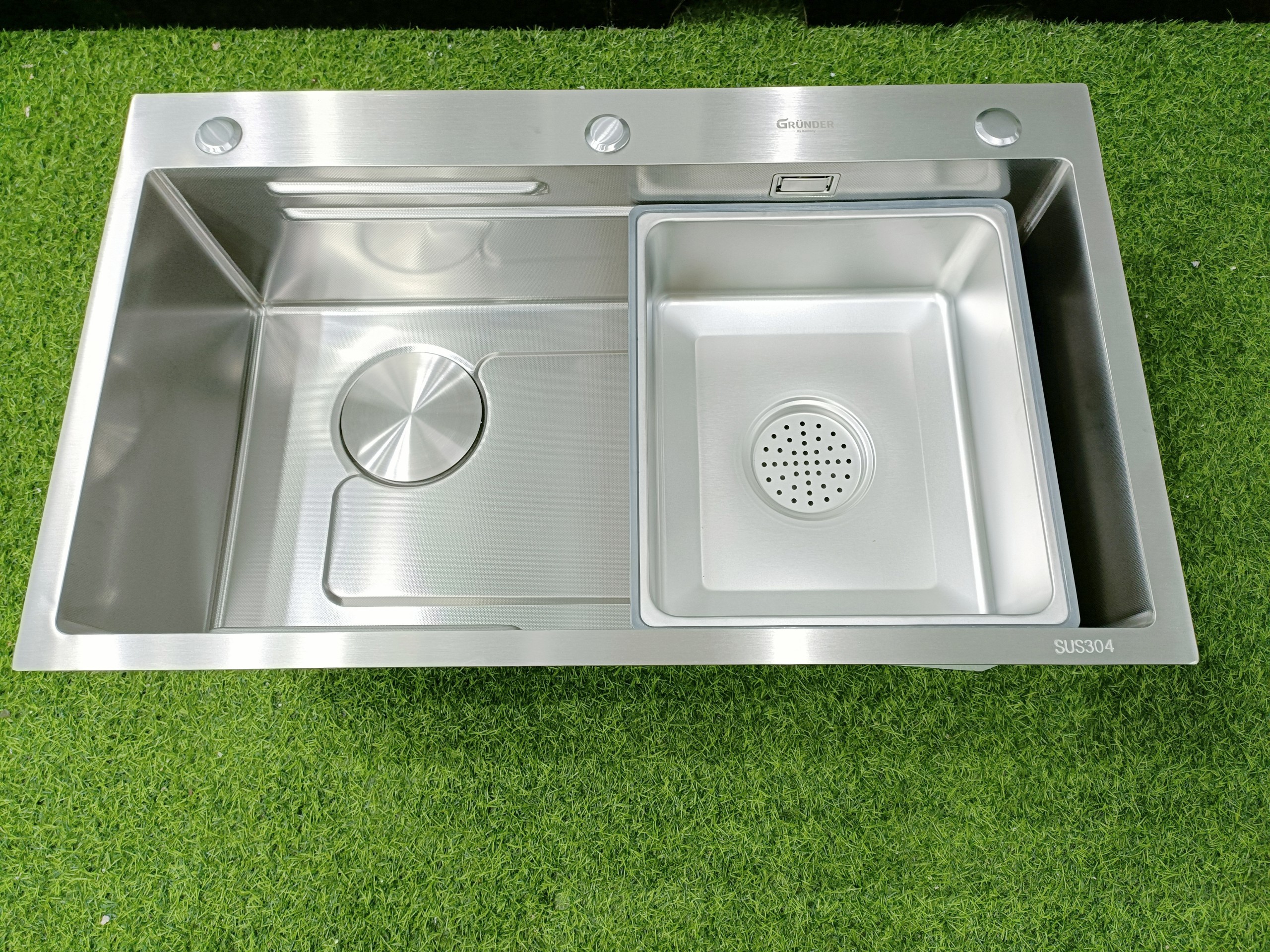 [ HÀNG LOẠI I + SUS 304] Chậu Rửa Chén Bát 1 Hố Inox 304 GRUNDER 7546C/8048C,INOX 304 Nguyên Bản, Bề Mặt Sần Chống Xước, Thành Dày 4 Ly Bảo Hành 5 Năm