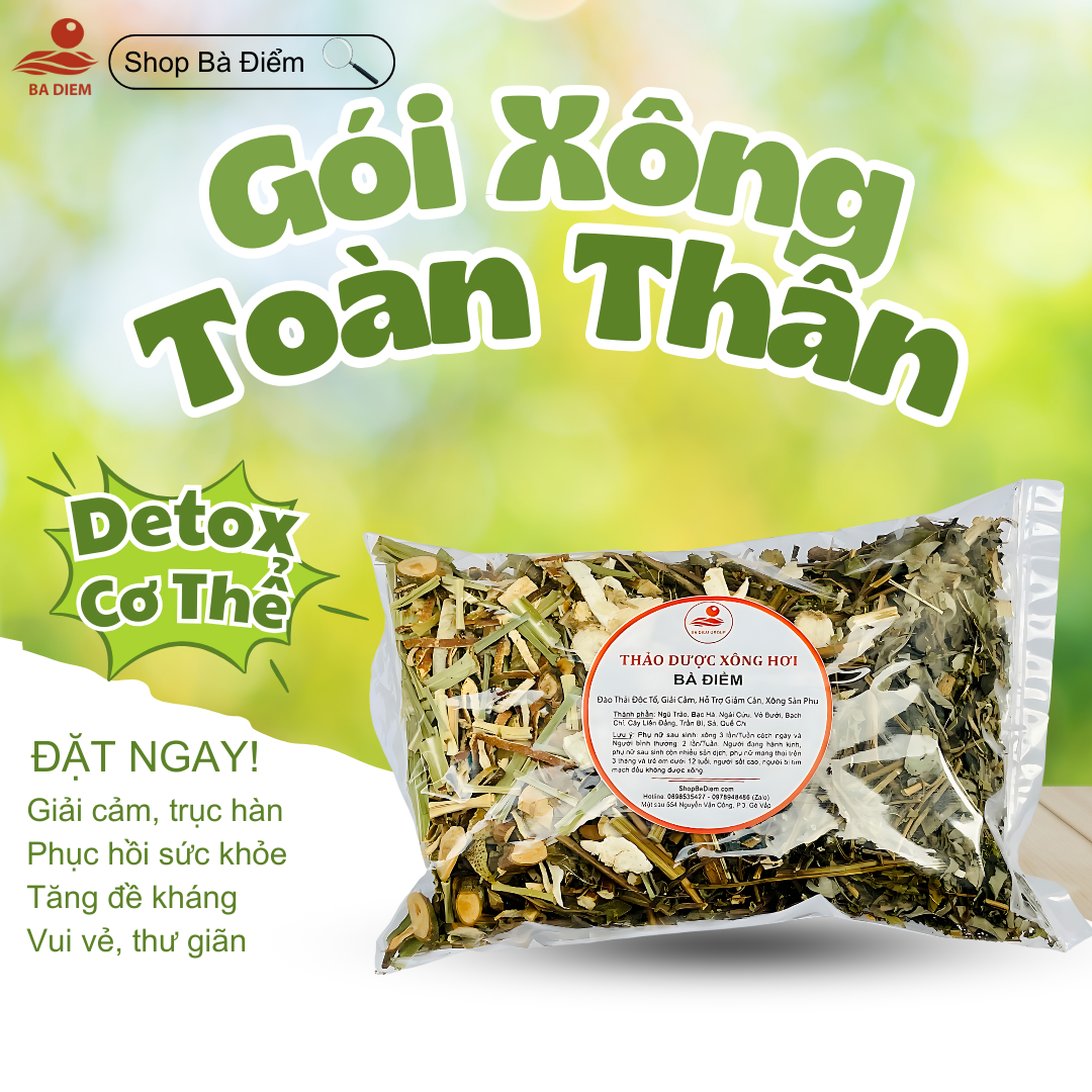 5 gói Lá Xông Hơi Toàn Thân | Giải Độc Cơ Thể, Hồi Phục Sức Khỏe, Thư Giãn; Đẩy Hàn Khí Ra Khỏi Cơ Thể - Shop Bà Điểm.