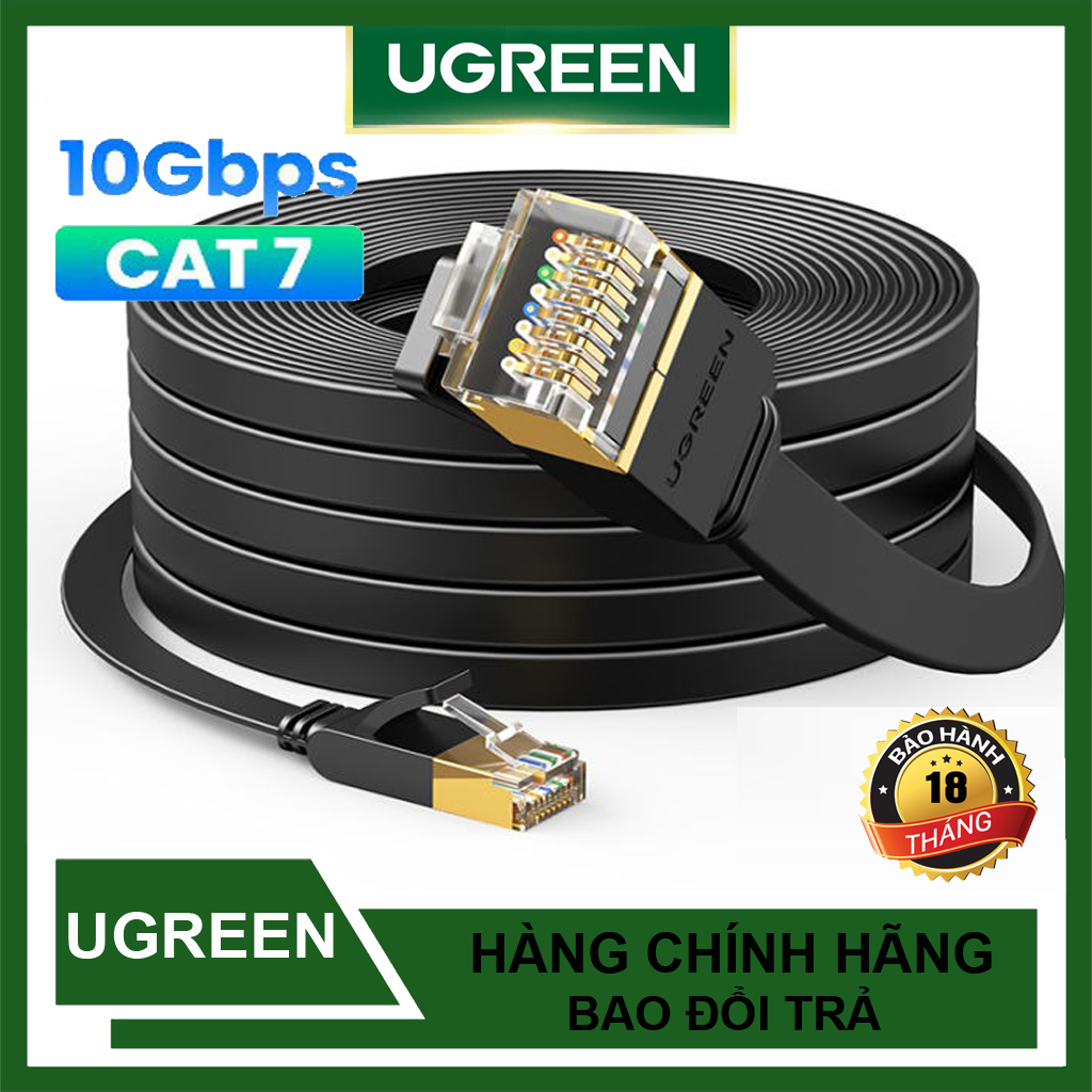 Cáp Mạng bấm Sẵn Cat7 STP  UGREEN NW106 Cao Cấp 10Gbps Dây Dẹp dài 1m - 20m Chính Hãng