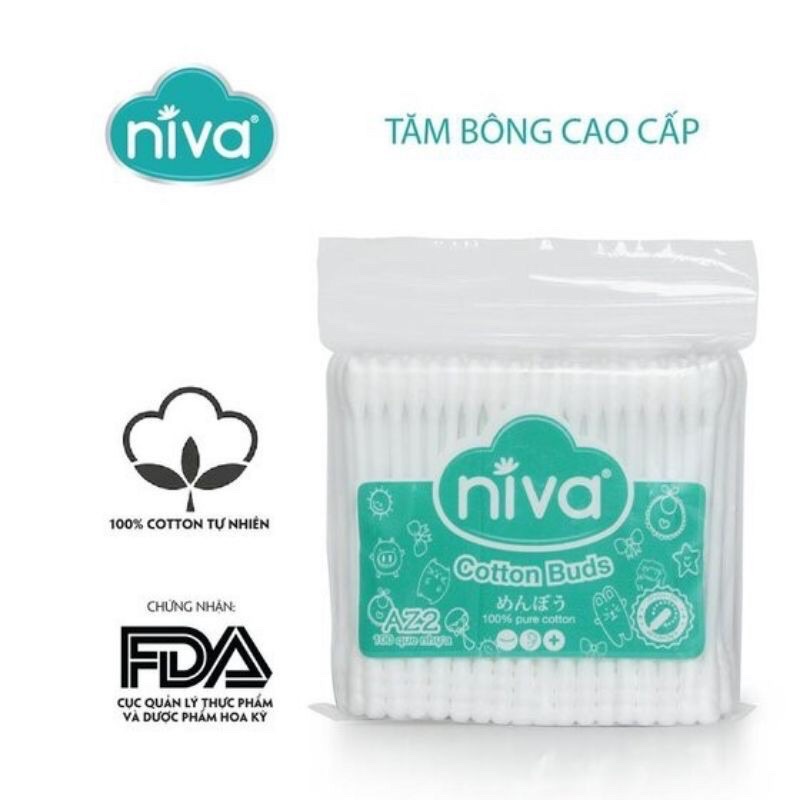 Bông tăm Niva  kháng khuẩn cao cấp gói 100 que cho người lớn