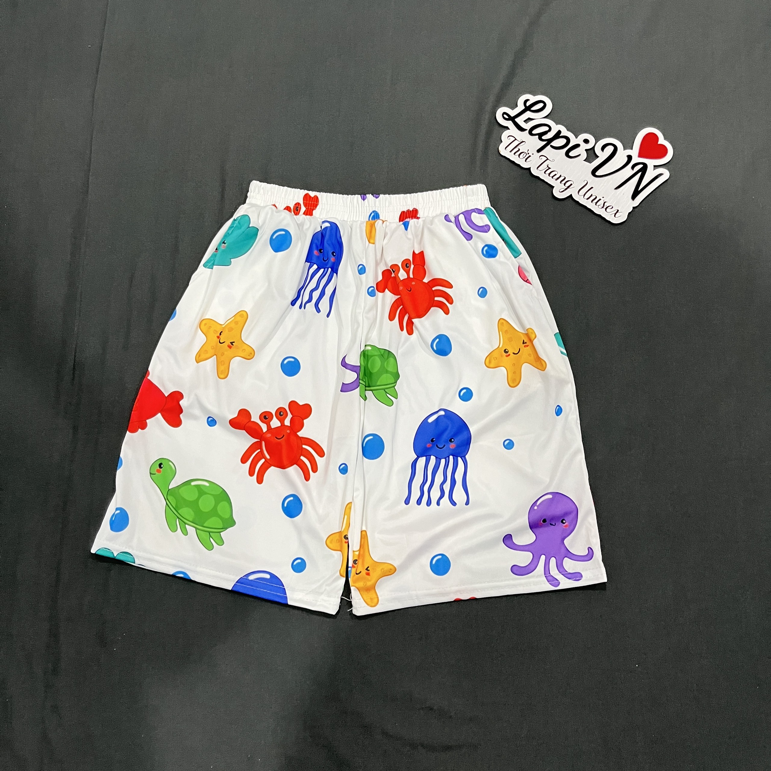 [CÓ BIGSIZE 80KG] Quần Short Mặc Nhà Unisex In Hình Sinh vật biển -Lapi VN ,FREESIZE Nam Nữ Đều Mặc Được, Thun Thể Thao Thoáng Mát