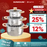 Bộ nồi inox 5 đáy SUNHOUSE SH781 - 16, 20, 24 cm tỏa nhiệt đều - Chất liệu inox an toàn - Phù hợp với mọi loại bếp - Hàng chính hãng