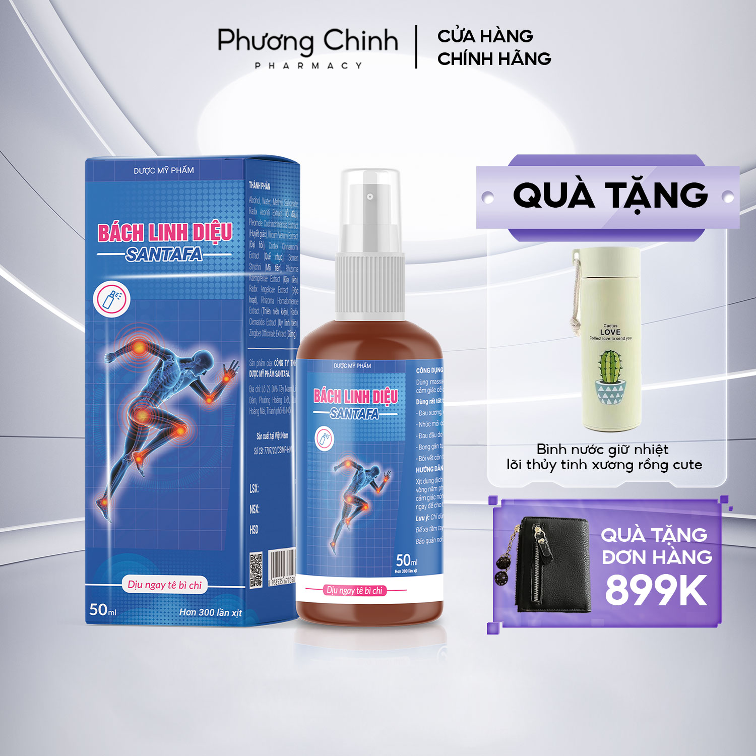 Xịt xoa bóp xương khớp bách linh diệu santafa - hỗ trợ giảm đau giảm tê bì chi nhanh chóng - chai 50ml