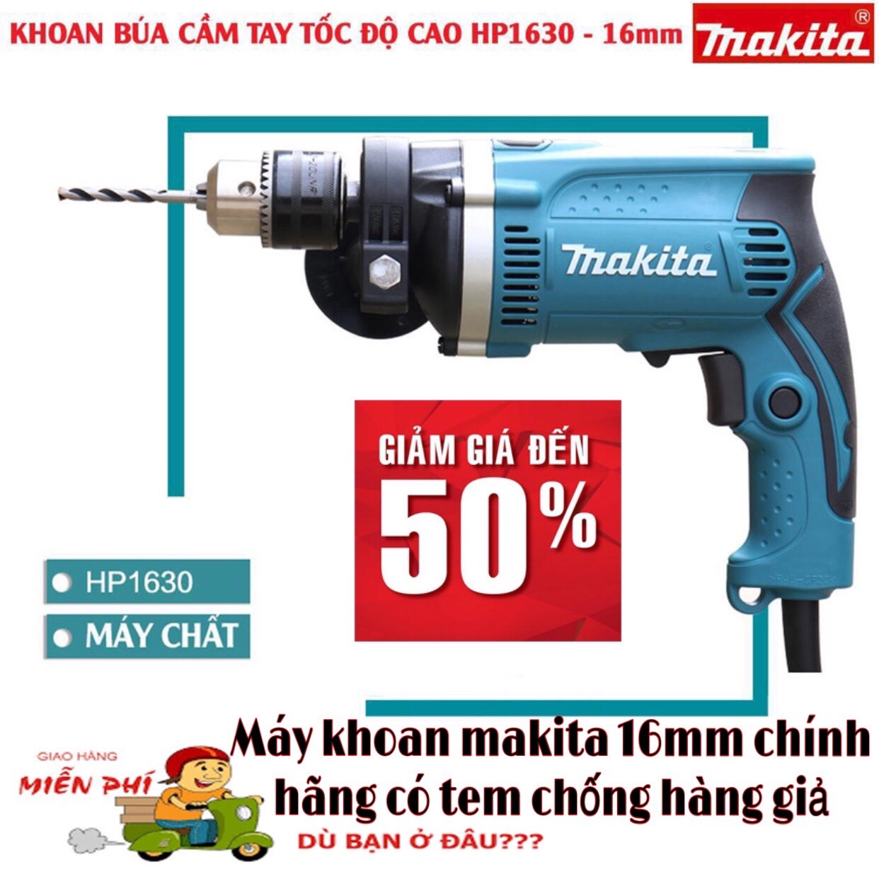 Máy khoan be tông Makita,Máy khoan Makita HP1630 chính hãng,Máy khoan Makita chính hãng 16MM CAO CẤP CÔNG NGHỆ MỚI chất lượng vượt trội,Bảo hành uy tín.