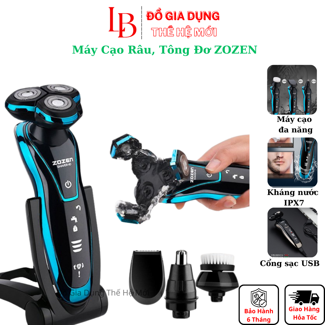 Máy cạo râu Zozen, máy tông đơ cắt tóc tỉa lông mũi đa năng 4 in 1 chống nước IPX7 Đồ Gia Dụng Thế Hệ Mới