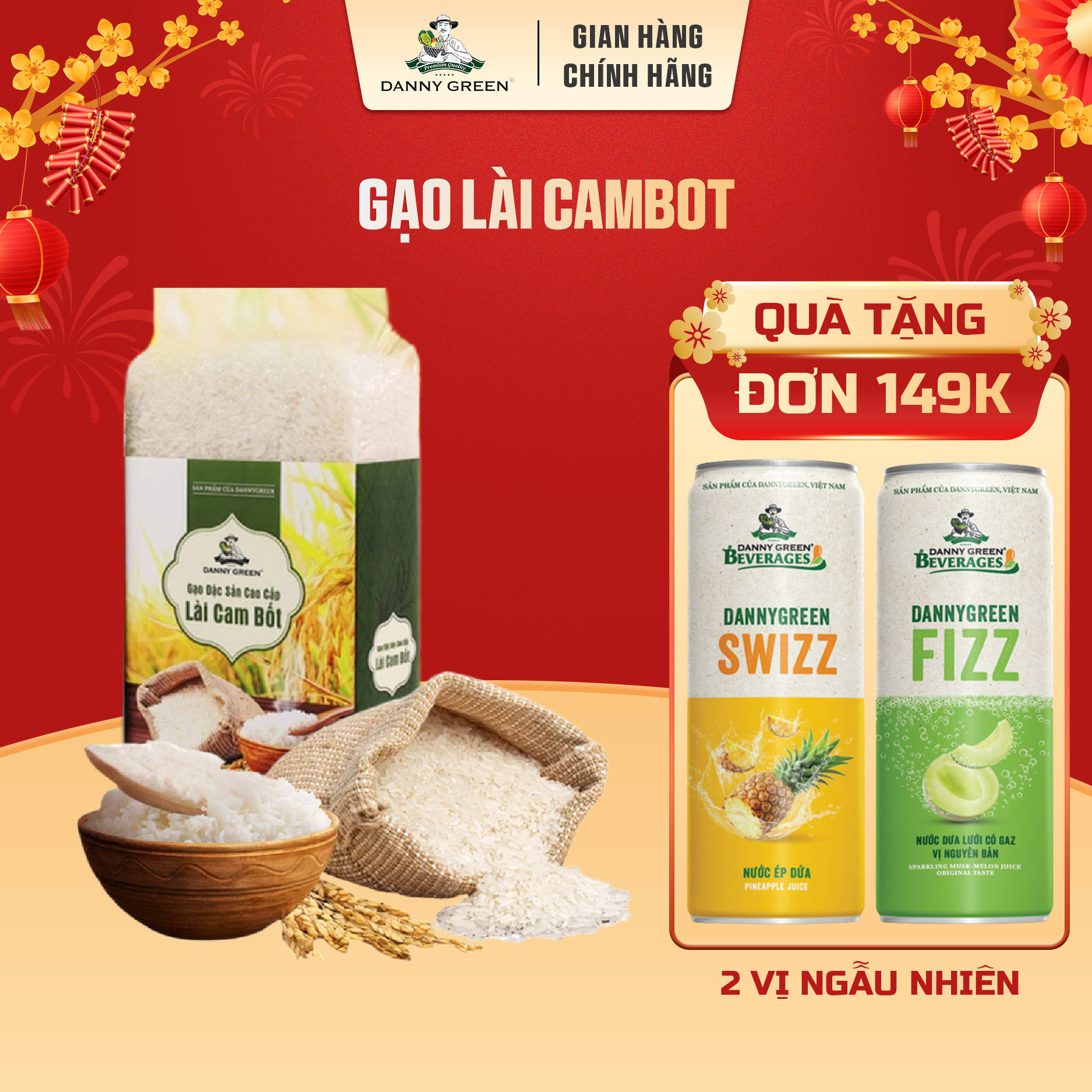 Gạo Lài Cam Bốt DannyGreen Túi 1Kg – Đặc Sản Campuchia, Hạt Dài Đẹp, Cơm Dẻo Mềm Dễ Ăn