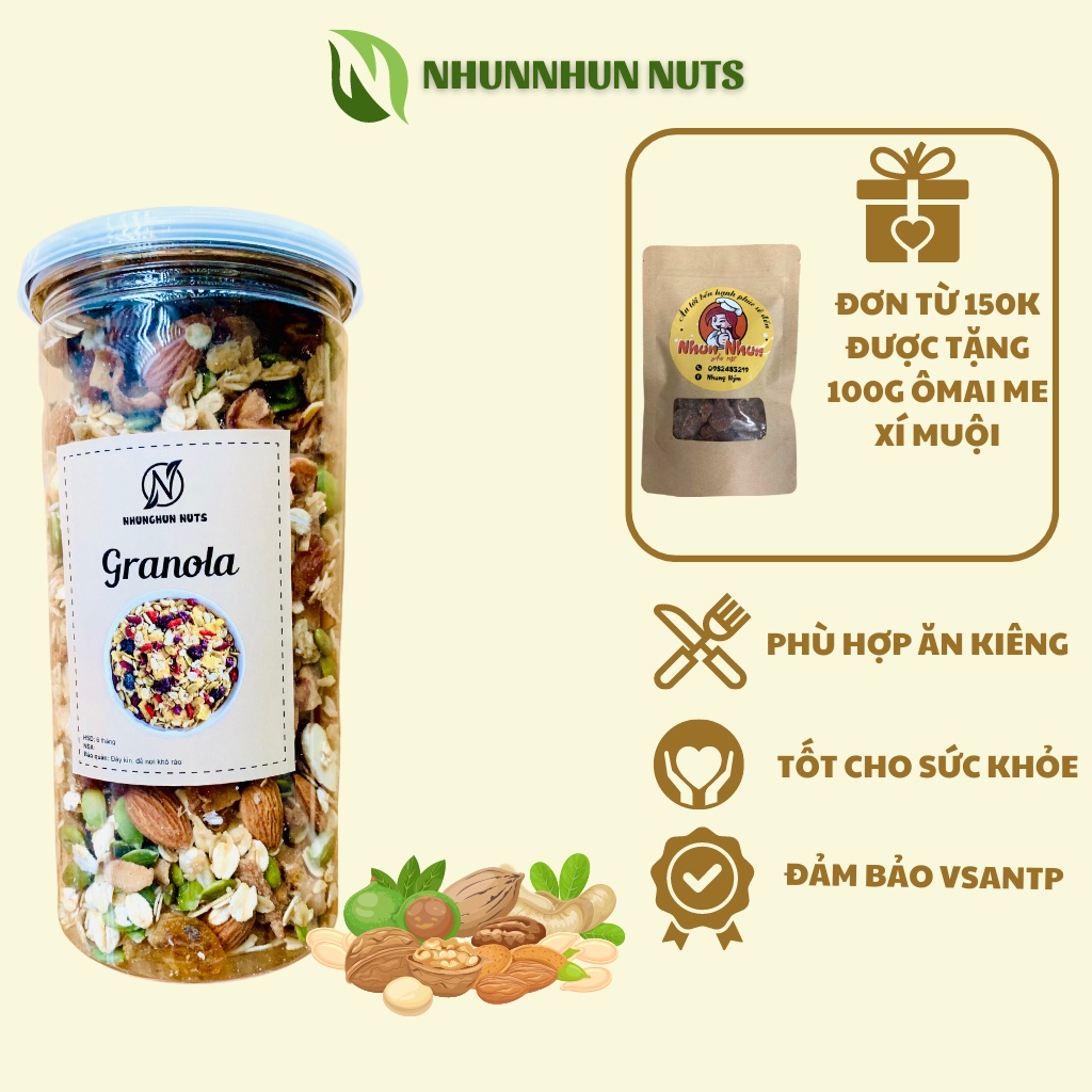 Ngũ cốc Granola mix hạt giúp ăn kiêng sấy mật ong tỉ lệ yến mạch 5-10% 500gr