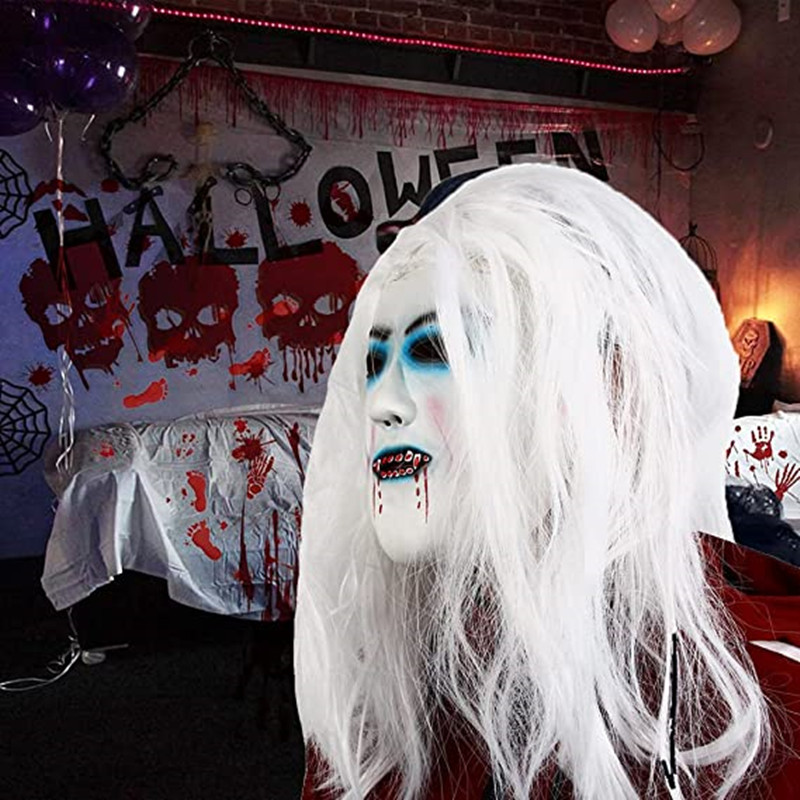 Mặt Nạ Kinh Dị Halloween, mặt nạ cao su Quỷ với tóc giả