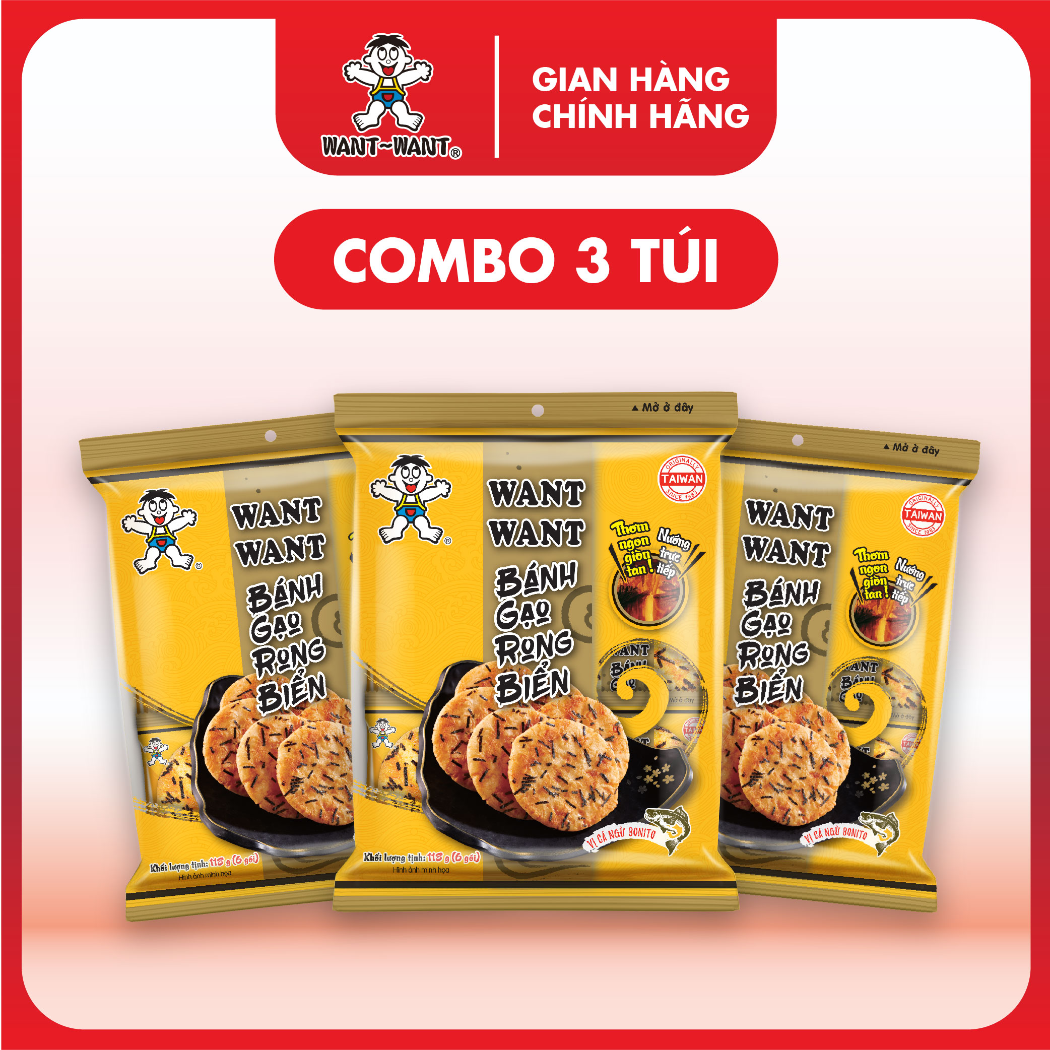  Combo Bánh Gạo Want Want Rong Biển Vị Sốt Cá Ngừ Bonito 88g và 118g Giòn Ngon Đậm Vị 