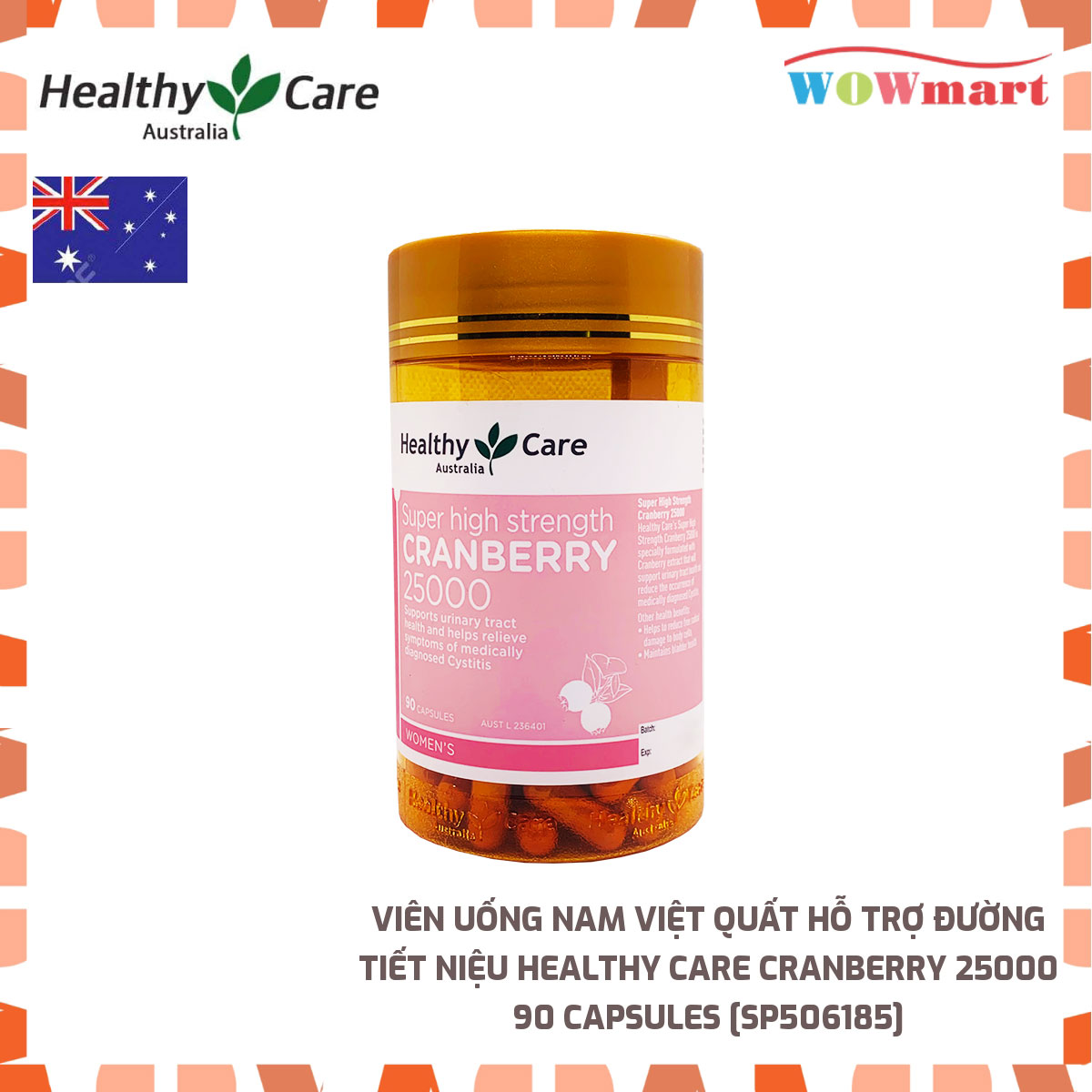 Viên uống nam việt quất hỗ trợ đường tiết niệu Healthy Care Cranberry 25000 90 Capsules -