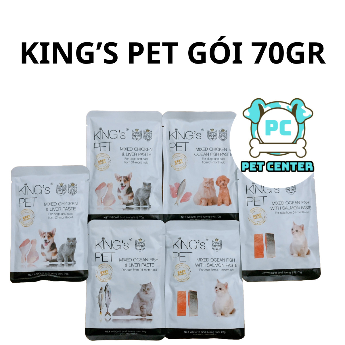 GÓI 70GRAM PATE KING PET CHO CHÓ VÀ MÈO TỪ 1 THÁNG TUỔI ĐỦ VỊ BỔ DƯỠNG CHO THÚ CƯNG