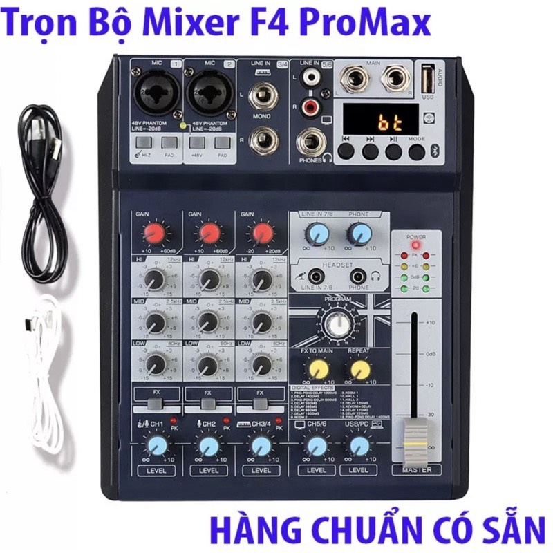Bàn mixer f4 promax nguồn usb 5v tích hợp karaoke livestream bluetooth