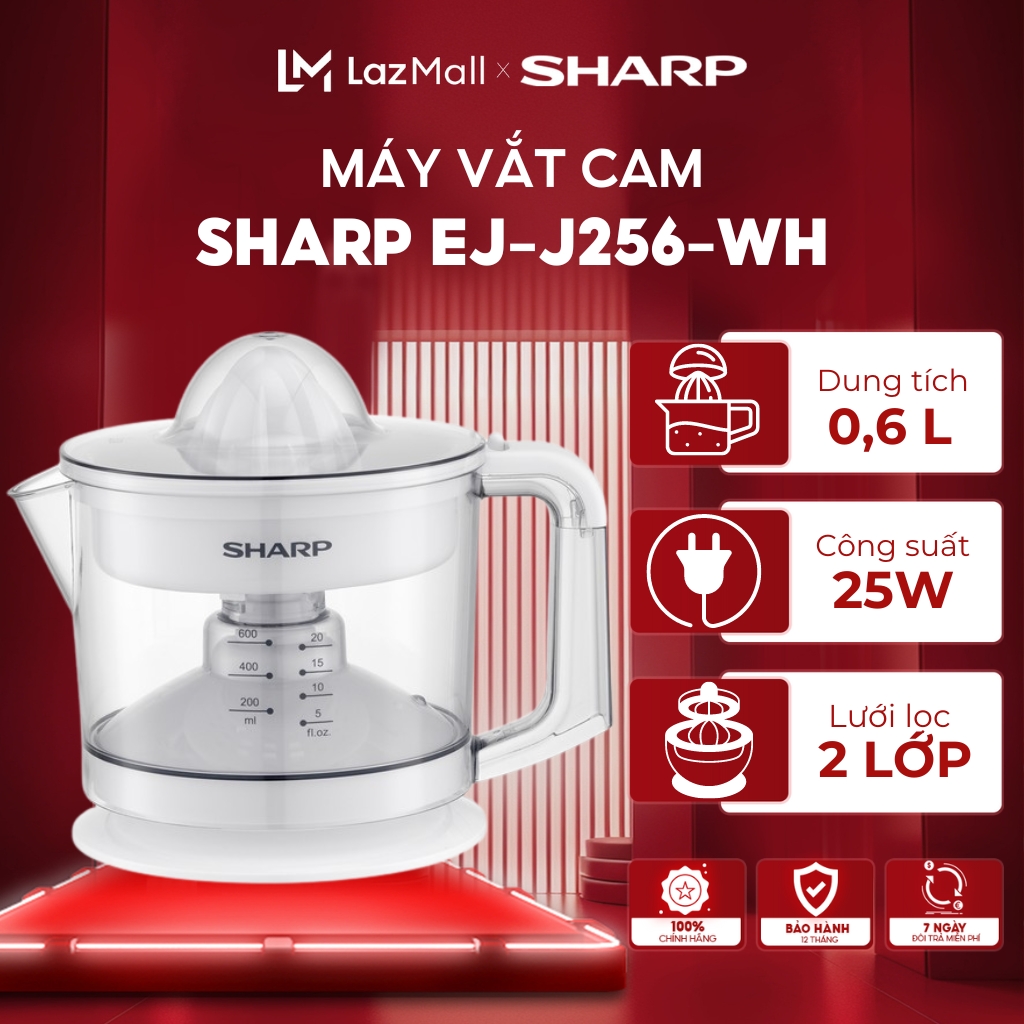 Máy vắt cam sharp ej-j256-wh | máy vắt cam tự động sharp j256 màu trắng công suất 25w | máy ép cam cao cấp j415 2 đầu vắt to nhỏ ép kiệt bã