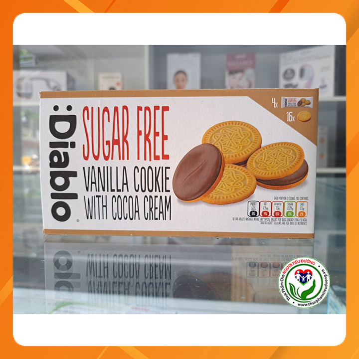 [HCM]Bánh quy không đường vỏ vani kẹp kem vị cacao Diablo hộp 17g (dành cho người ăn kiêng tiểu đường)