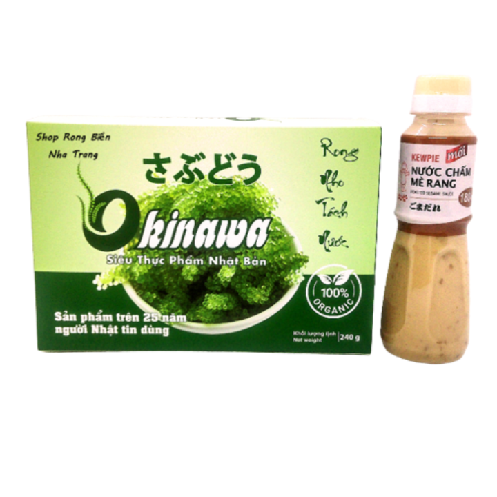 Rong Nho TƯƠI tách nước Okinawa Premium - Hộp 240 (12 gói ) + Tặng 1 chai nước chấm mè rang Kewpie 180ml