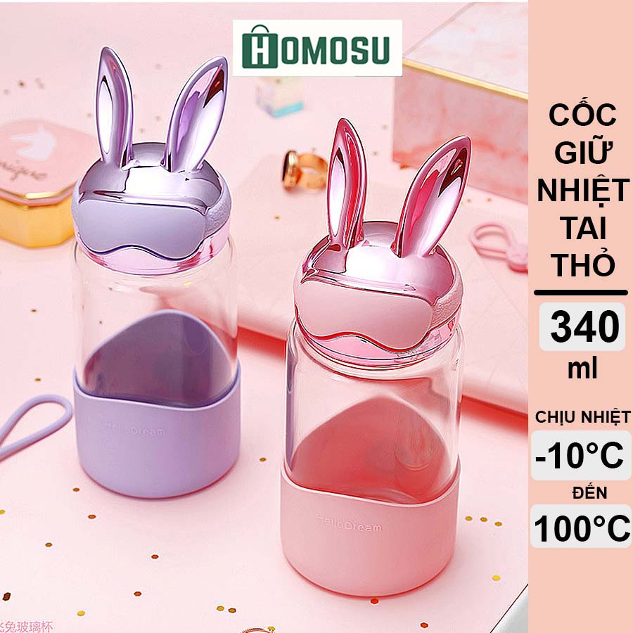 Bình nước thủy tinh 340ml hình tai thỏ dễ thương h-6042