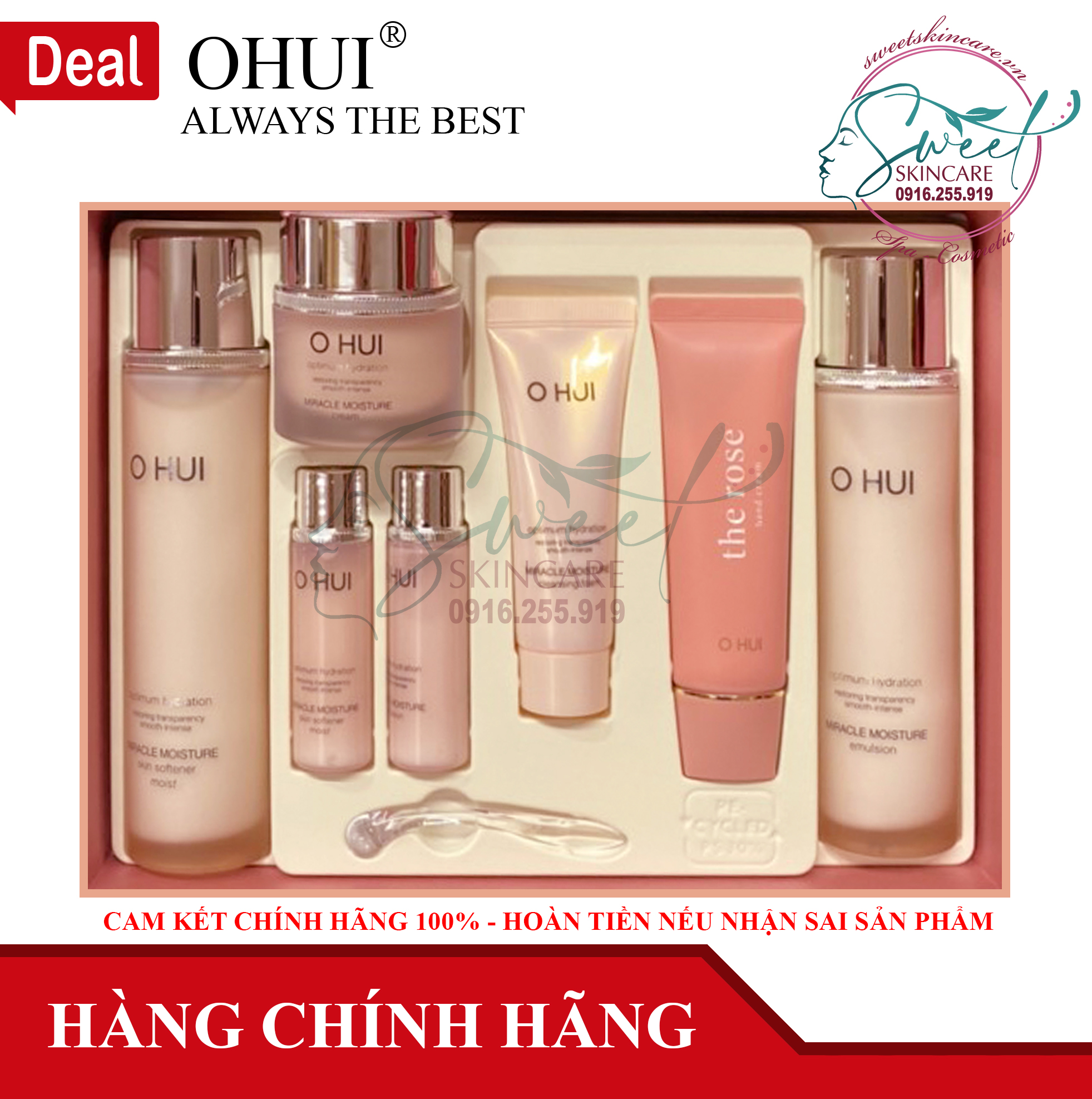 Set dưỡng ẩm Ohui hồng Miracle Moisture cho da trắng sáng hồng rạng rỡ