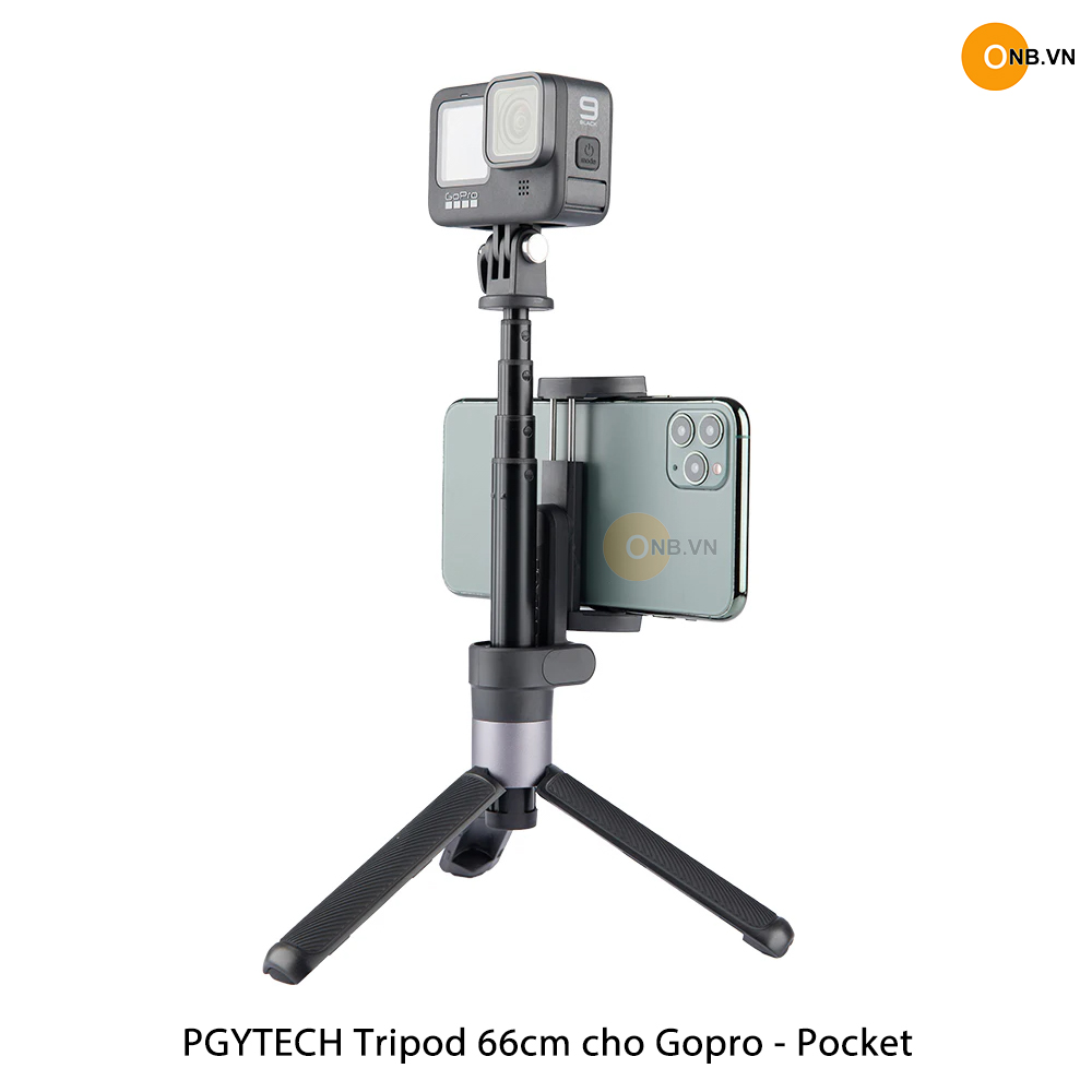 Pgytech tripod 66cm - osmo pocket 2, gopro 9 có kẹp điện thoại