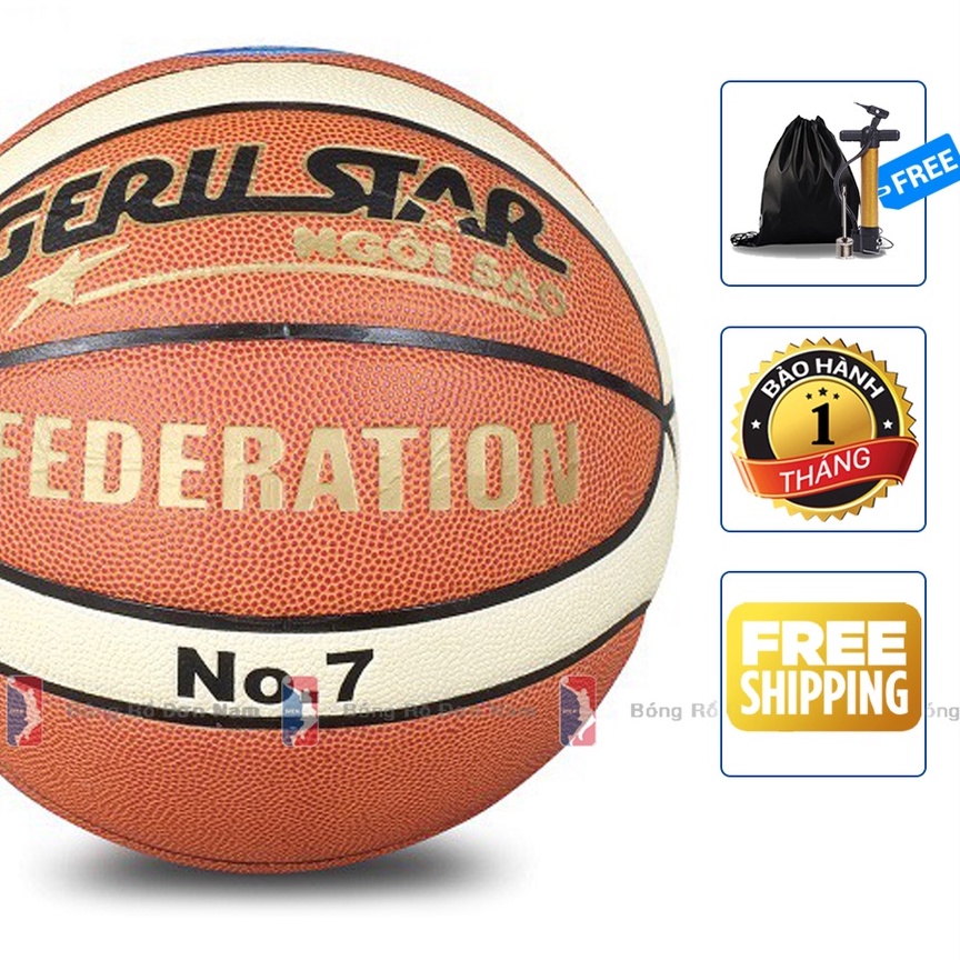 Banh bóng rổ da geru star bản federation - size 7 - bền - đẹp - tặng bơm tay + balo rút + kim bơm