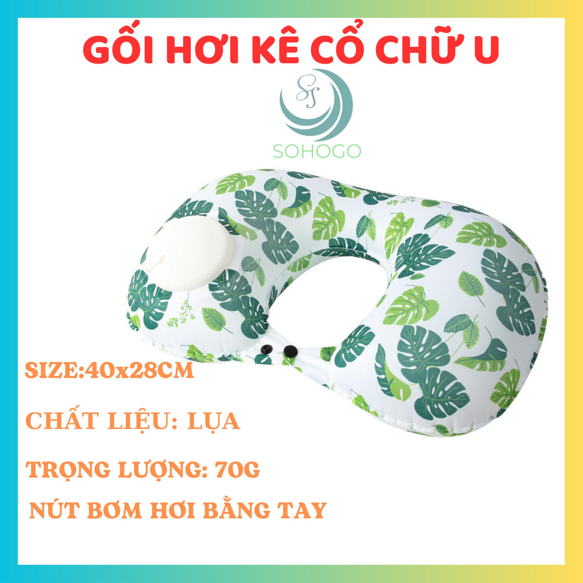 Gối hơi kê cổ bơm bằng tay hình chữ U, chất liệu lụa, in họa tiết trái cây-CHỌN MẪU- Gối kê tựa cổ văn phòng, gối du lịch