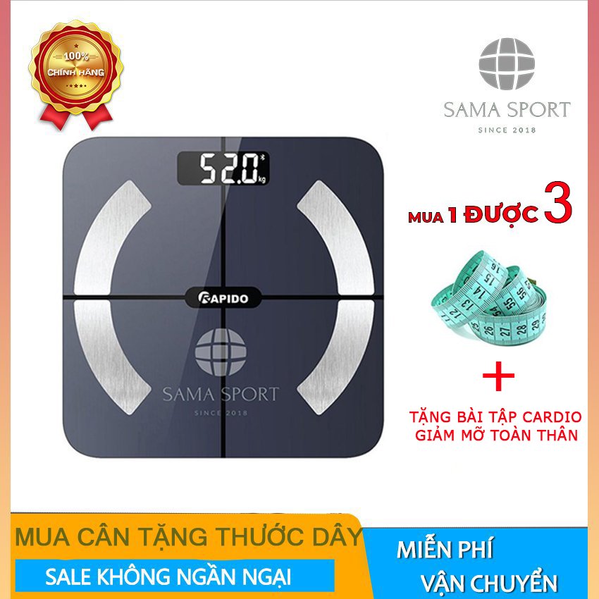Cân sức khỏe phân tích chỉ số cơ thể rapito tặng kèm thước dây đo bụng và bài tập cardio giảm mỡ toàn thân - sama sport