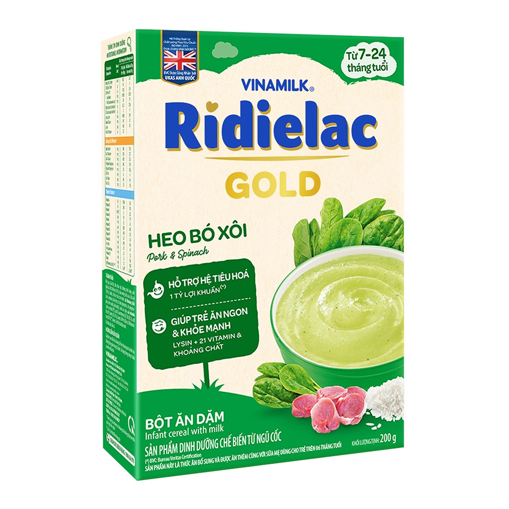 Bột ăn dặm dinh dưỡng vinamilk ridielac gold heo bó xôi hộp 200g
