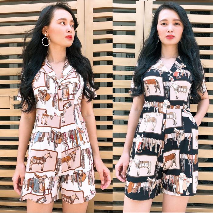 [HCM]Jumpsuit ngắn cổ vest vải mịn mát họa tiết đẹp S&M GR0042
