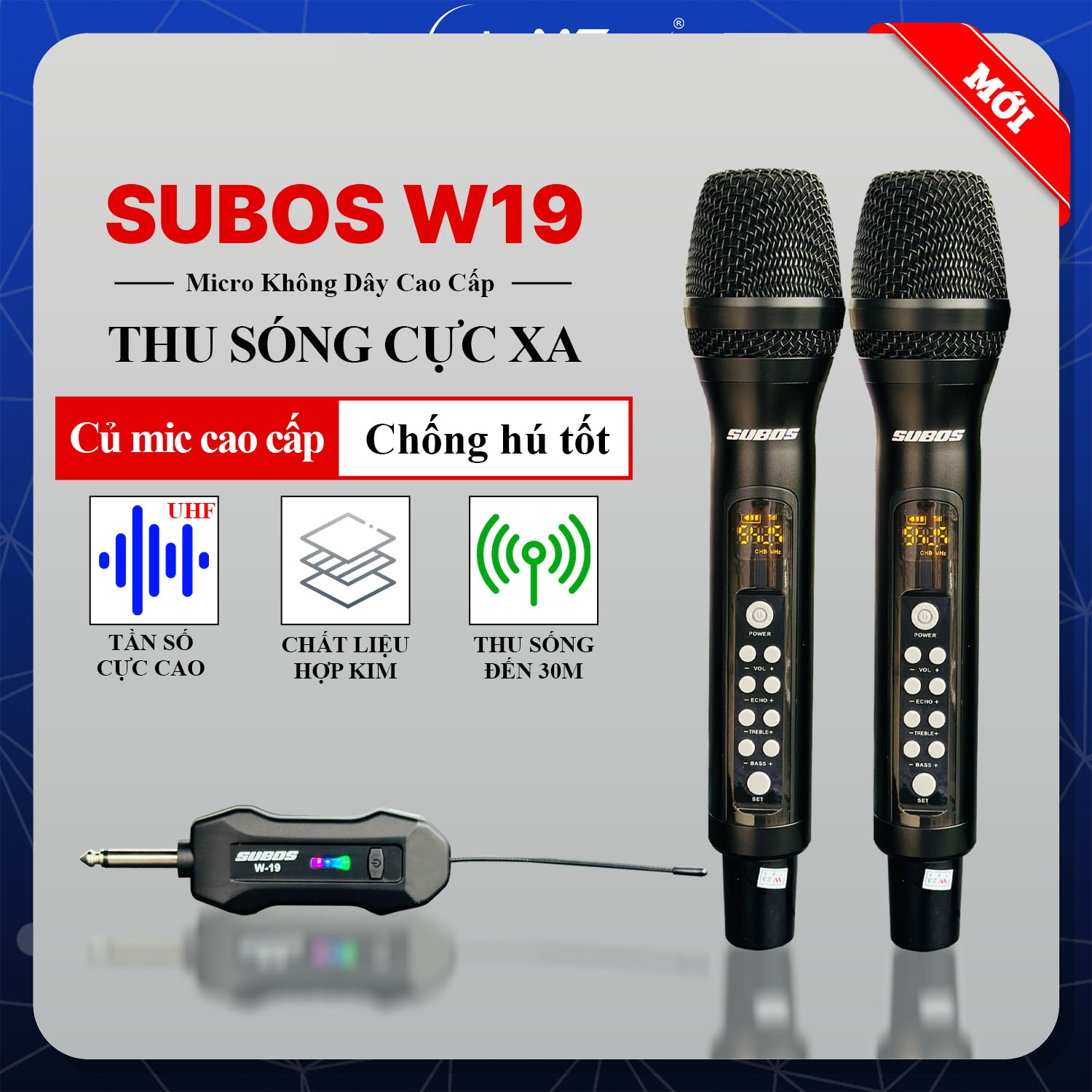 ( TẶNG KÈM 2 MIC ) Trọn Bộ Micro Không Dây Cao Cấp SUBOS W19–Tích Hợp Tùy Chỉnh Bass, Treble, Micro Không Dây Đa Năng Dành Cho Loa Kéo- Âmly , Micro SUBOS Bắt Âm, Độ Nhạy Cao Hút Âm, Chống Hú Rít , Màn Hình LED Hiển Thị BH 12T