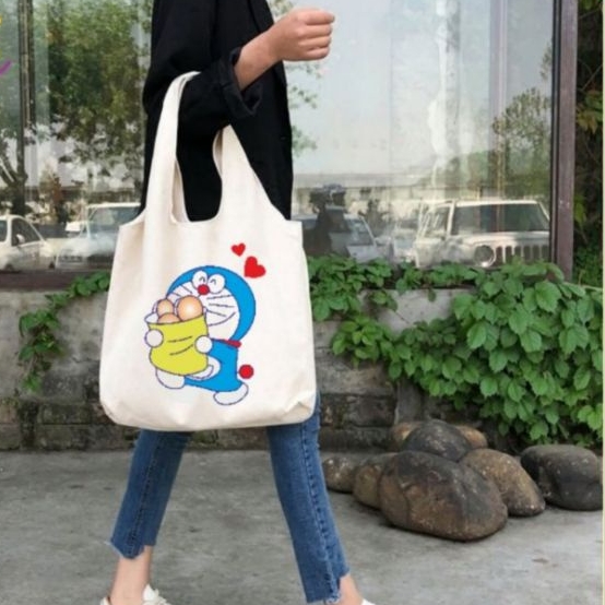 [HCM][GIÁ GỐC] Túi tote  Túi vải  Túi đeo vai . Túi xách DOREMON 2 TIM  vải canvas mềm với nhiều mẫu mới và hót phong cách Hàn Quốc Là 1 item không thể thiếu cho tín đồ Street Style dễ dàng phối với các trang phục yêu thích