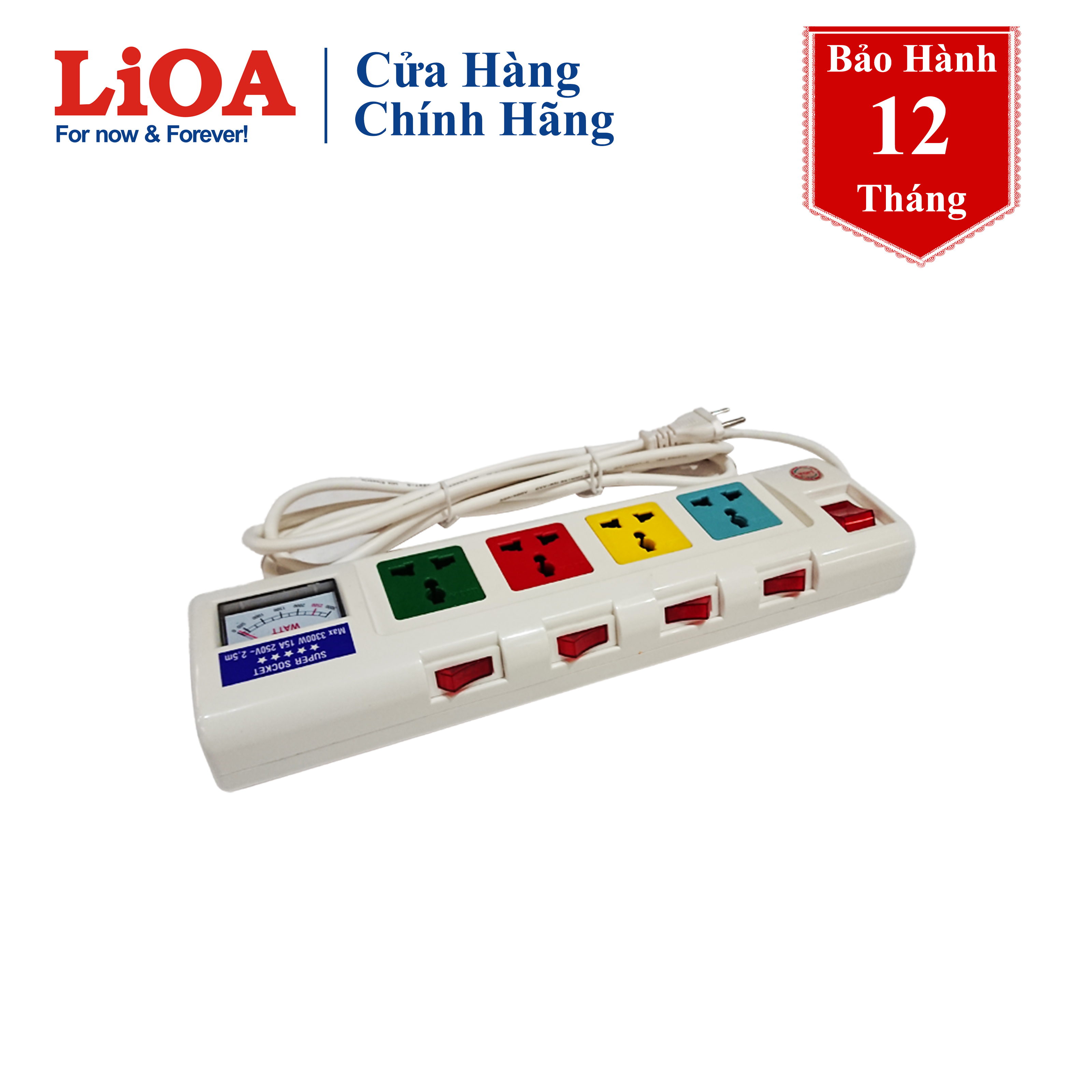 Ổ cắm điện LiOA có đồng hồ báo công suất 4 ổ cắm, 3 lõi 4OFSSA2.5-3