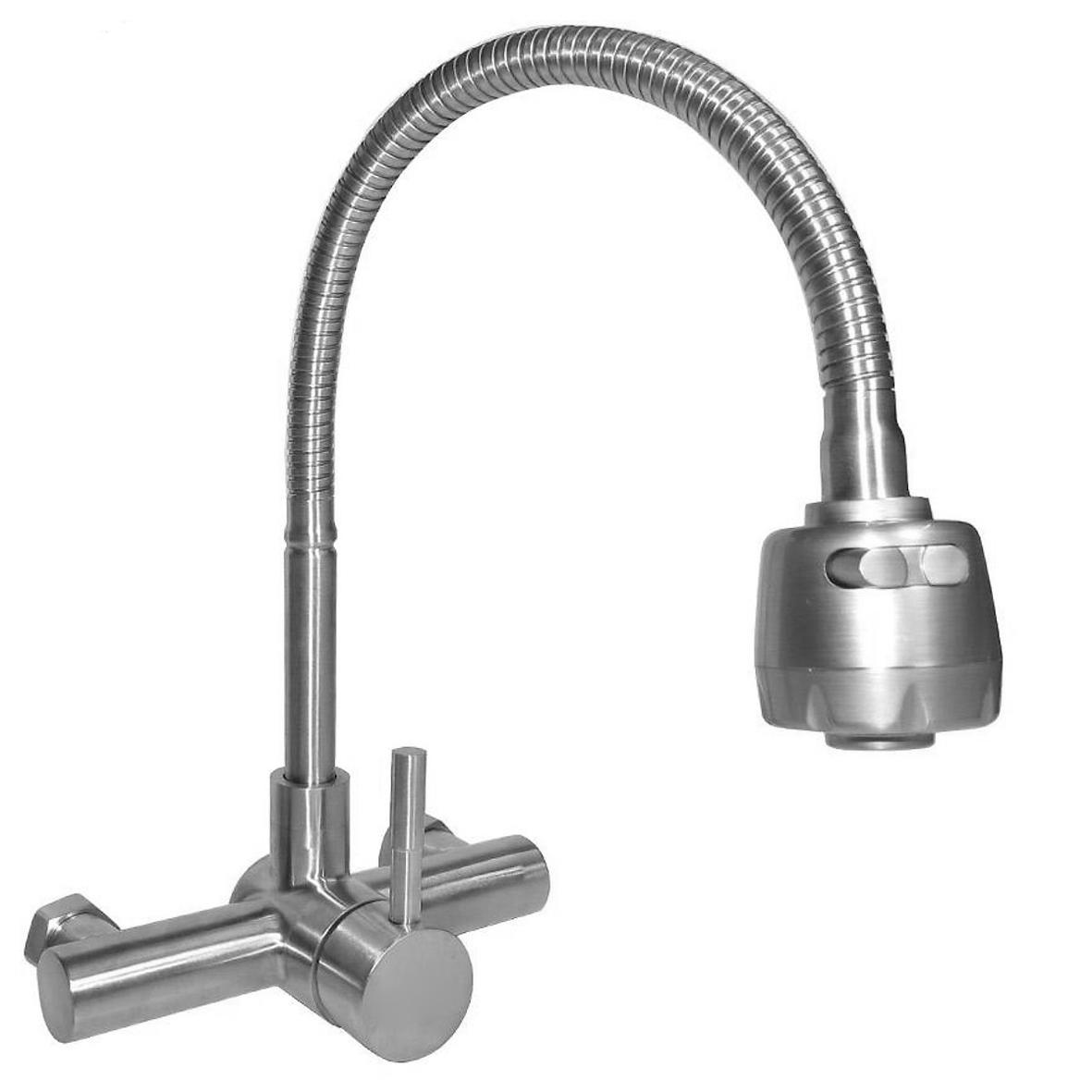 [HCM]Vòi chậu rửa chén nóng lạnh gắn tường cần mềm Inox 304