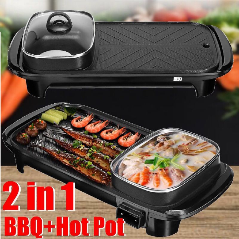 Bếp Lẩu Nướng Đa Năng HongShuangxi-1298, nồi lẩu nướng đa năng,, bếp lẩu nướng đa năng 2 trong 1, hàng cao cấp công nghệ nhật bản gia đình có thể ăn lẩu và ăn nướng trên cùng 1 bếp an toàn dể sử dỤNG (BH 12 THÁNG)
