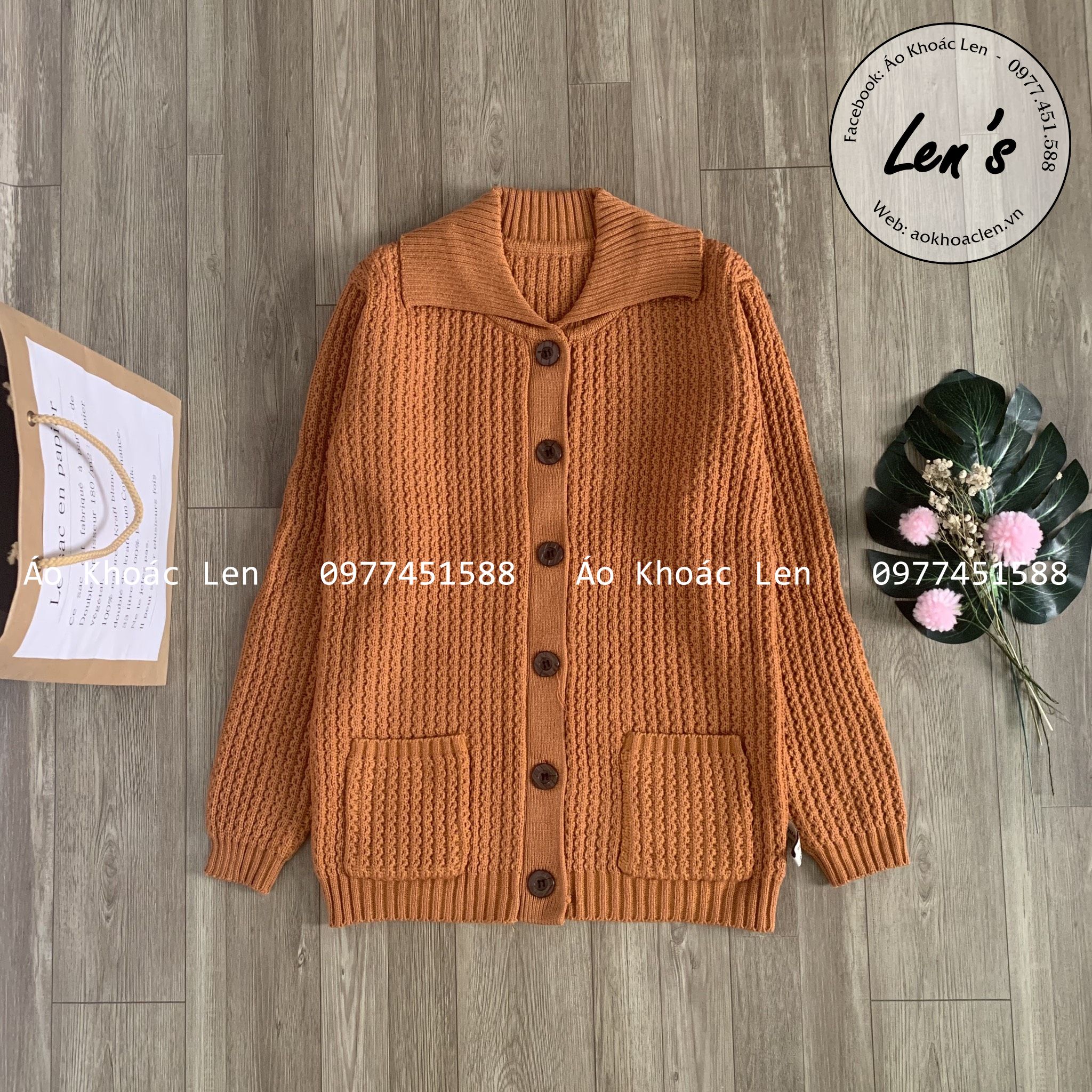 Áo khoác trung niên và lớn tuổi cổ bẻ len đan